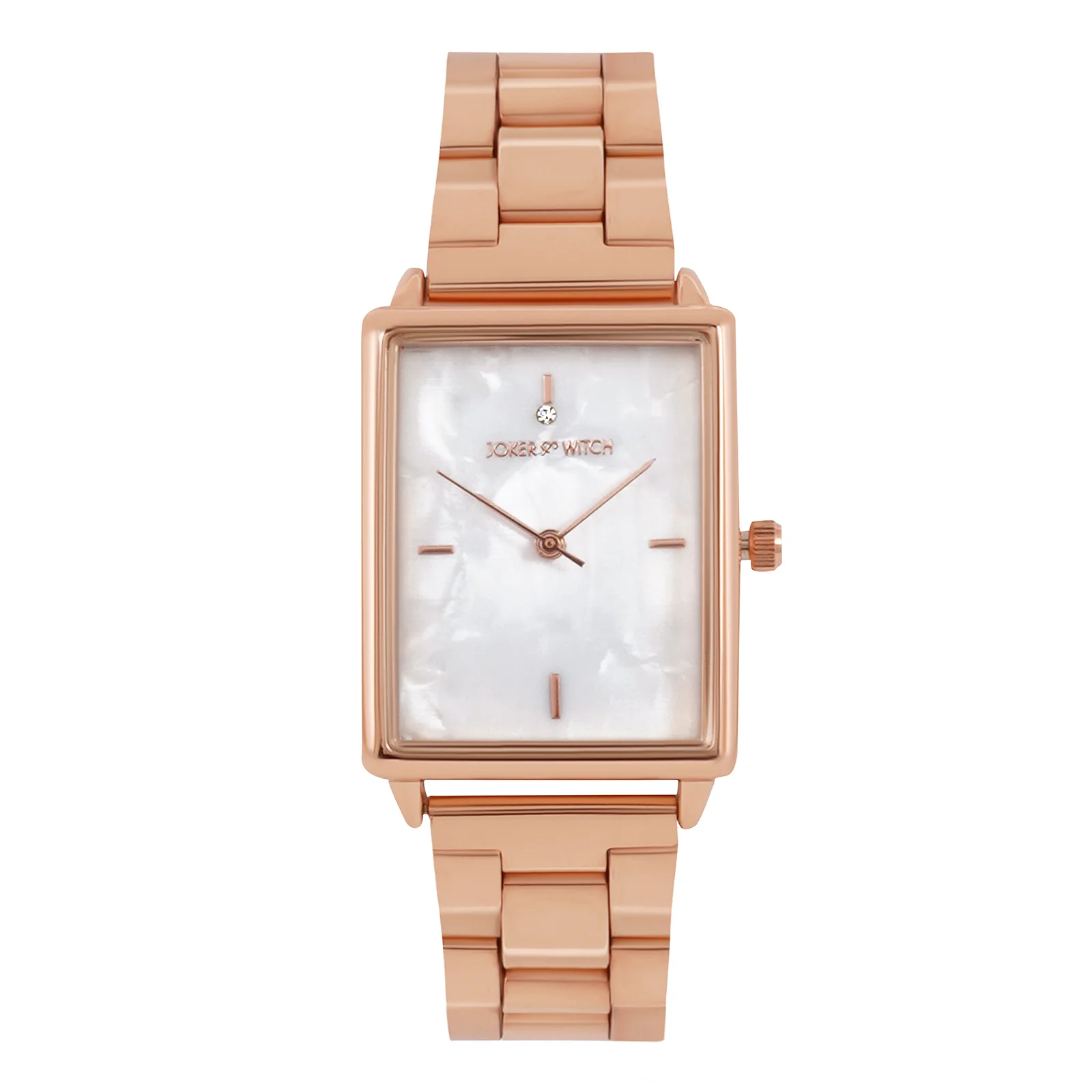 Quad White MOP Small Rectangle Dial Rose Gold Linked Chain Strap Women's Watch