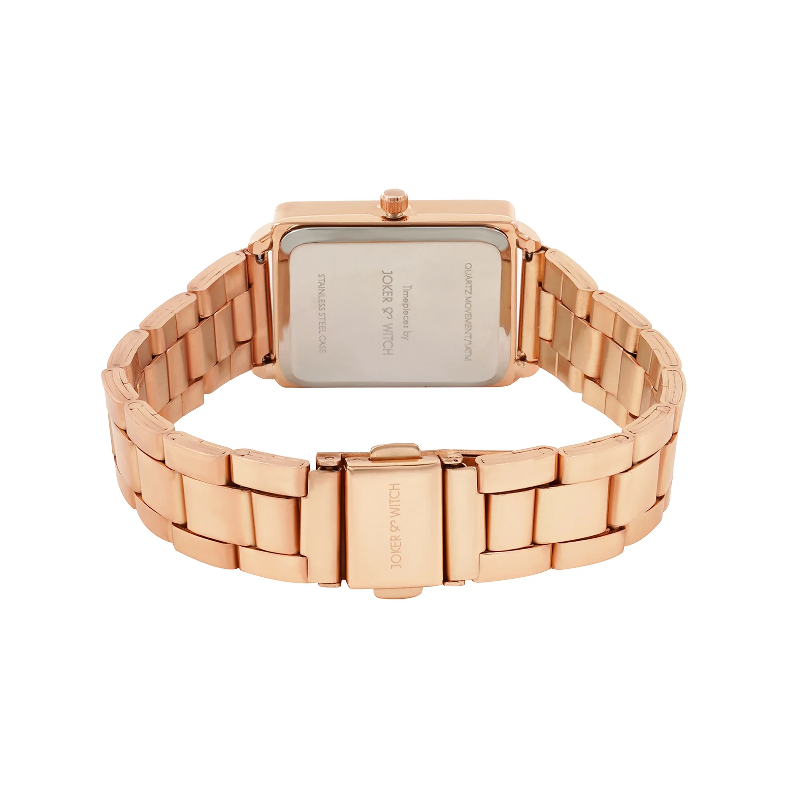 Quad White MOP Small Rectangle Dial Rose Gold Linked Chain Strap Women's Watch - Image 6