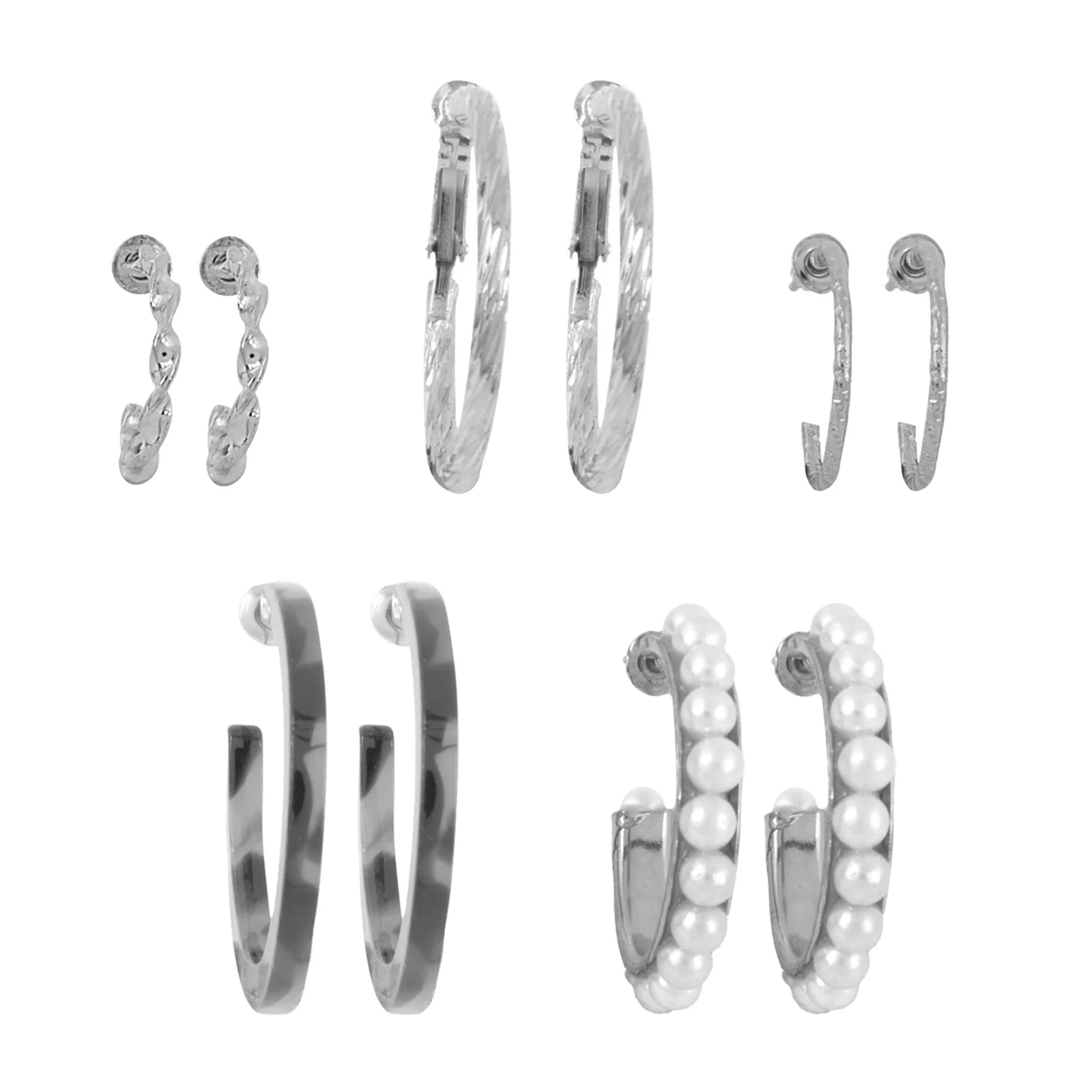 Bewitched Queen Bee Set of 5 Silver Hoop Earrings - Image 2