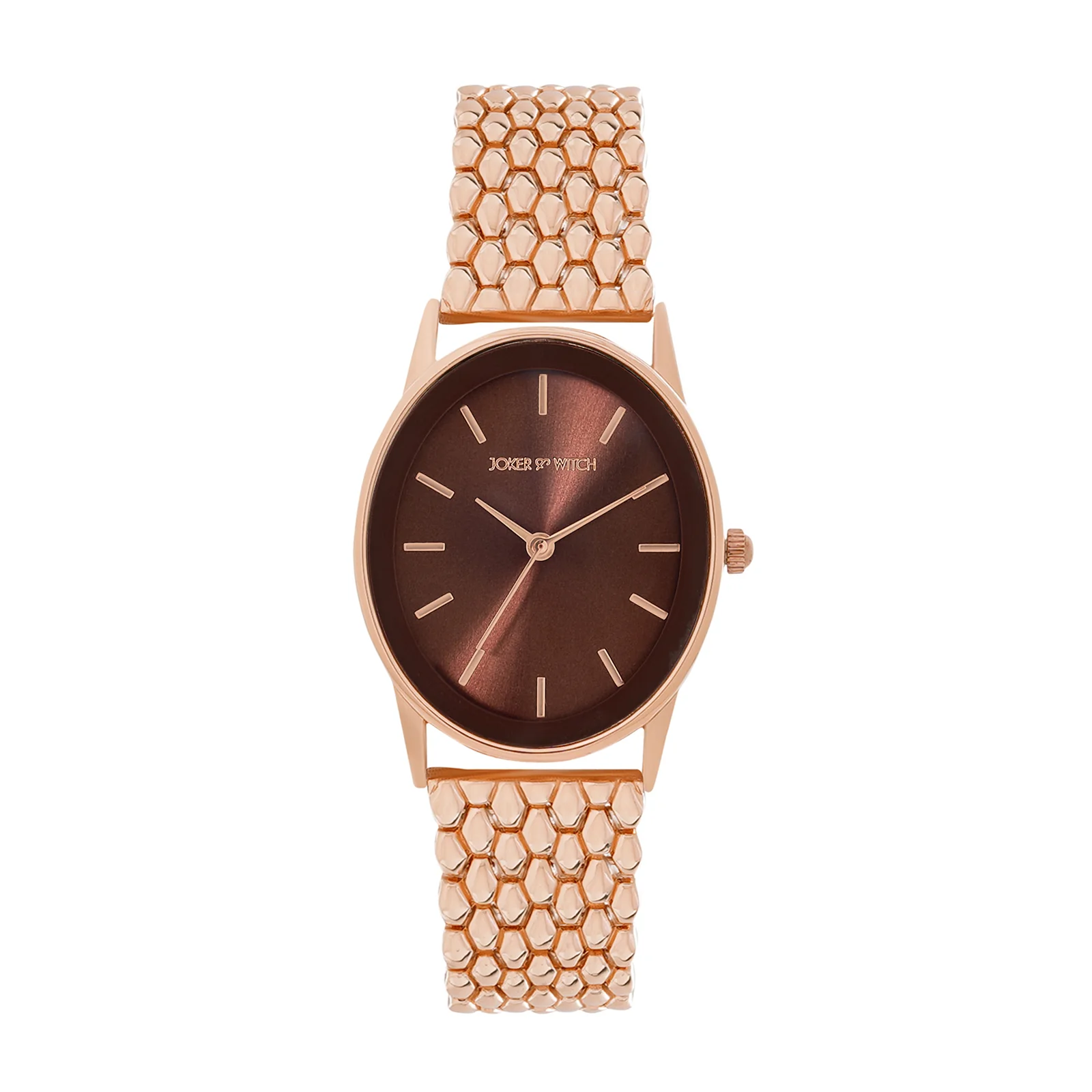 Quisp Mocha Sunray Small Oval Dial Rose Gold Linked Chain Strap Women's Watch - Image 3
