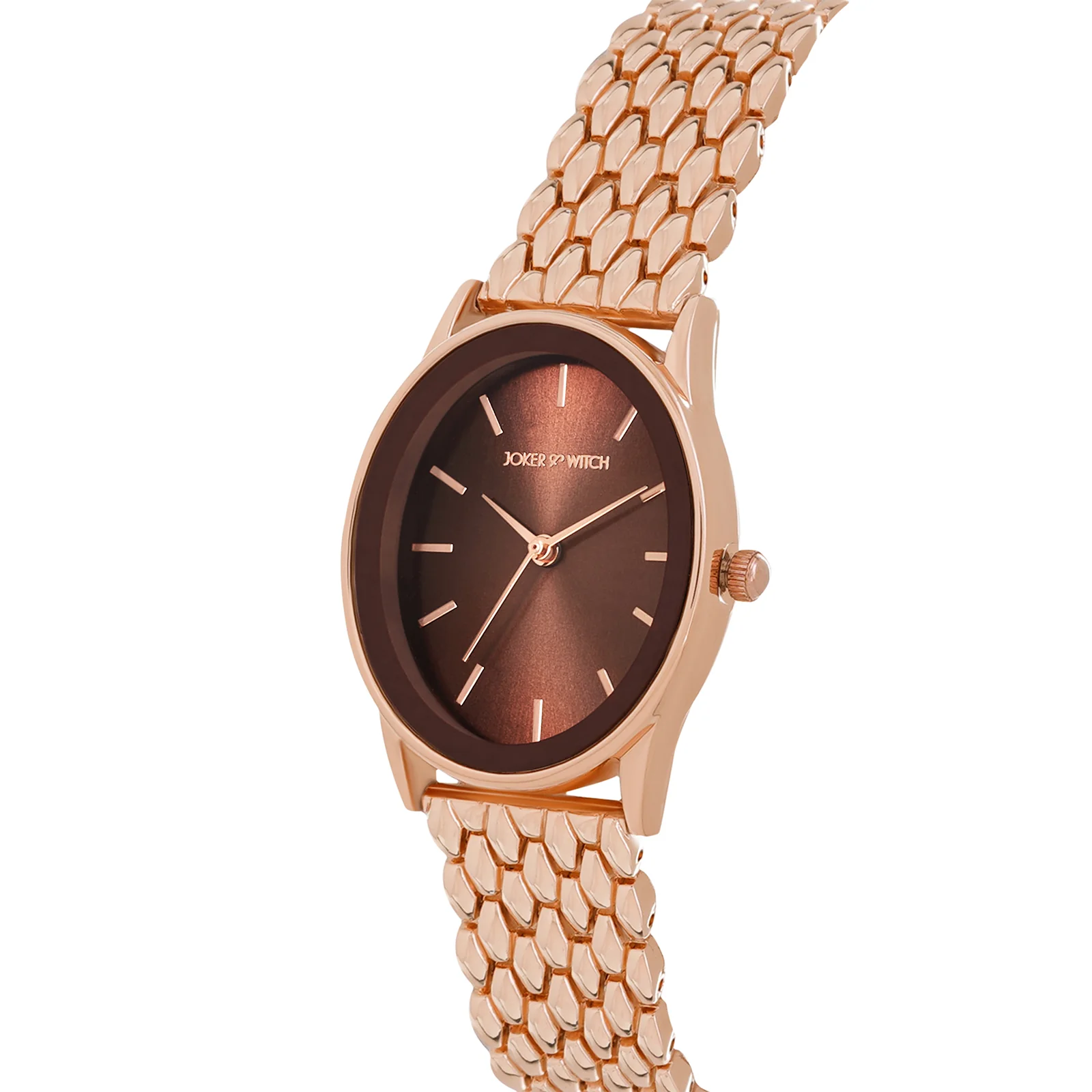 Quisp Mocha Sunray Small Oval Dial Rose Gold Linked Chain Strap Women's Watch - Image 4