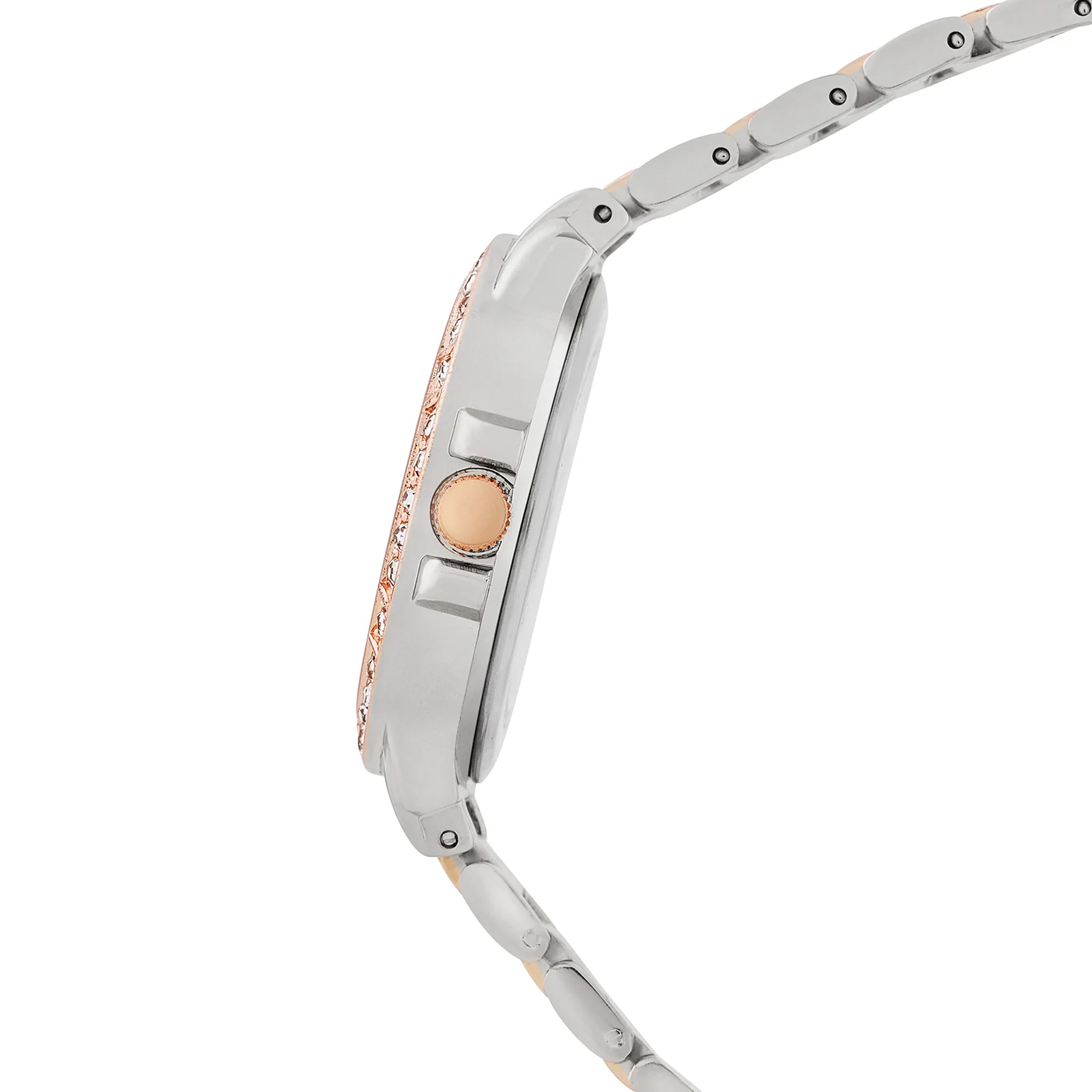 Radiant Halo White Medium Rhinestone Dial Dual Tone Linked Chain Strap Women's Watch - Image 5