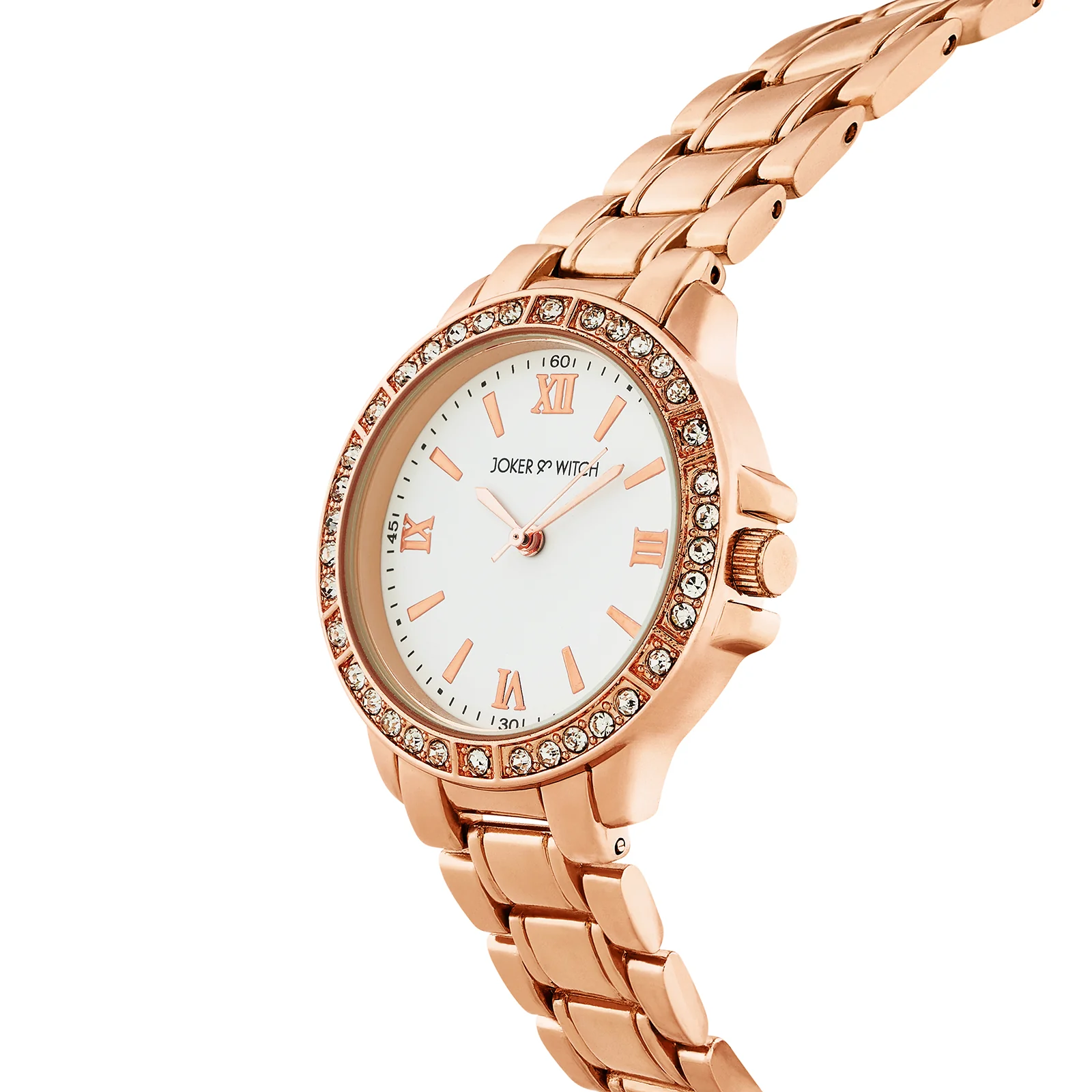 Radiant Halo White Medium Rhinestone Dial Rose Gold Linked Chain Strap Women's Watch - Image 4