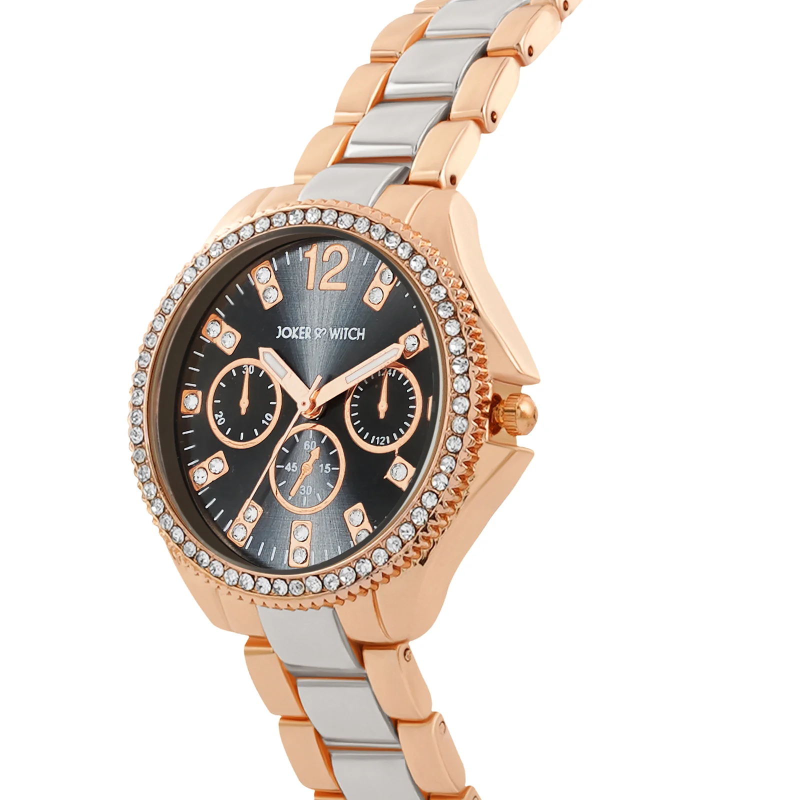 Reina Black Sunray Medium Rhinestone Dial Dual Tone Linked Chain Strap Women's Watch - Image 4