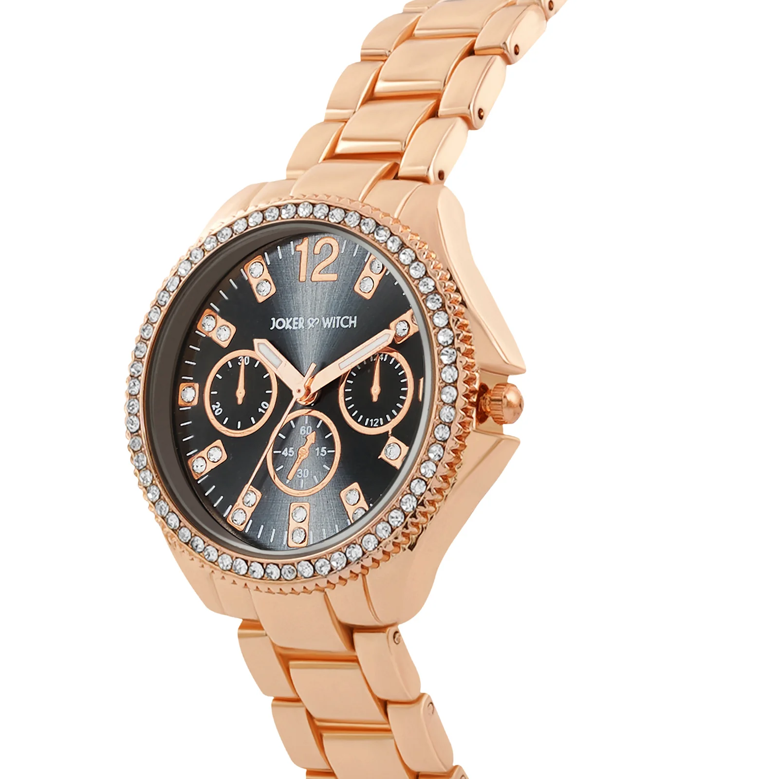 Reina Black Sunray Medium Rhinestone Dial Rose Gold Linked Chain Strap Women's Watch - Image 4