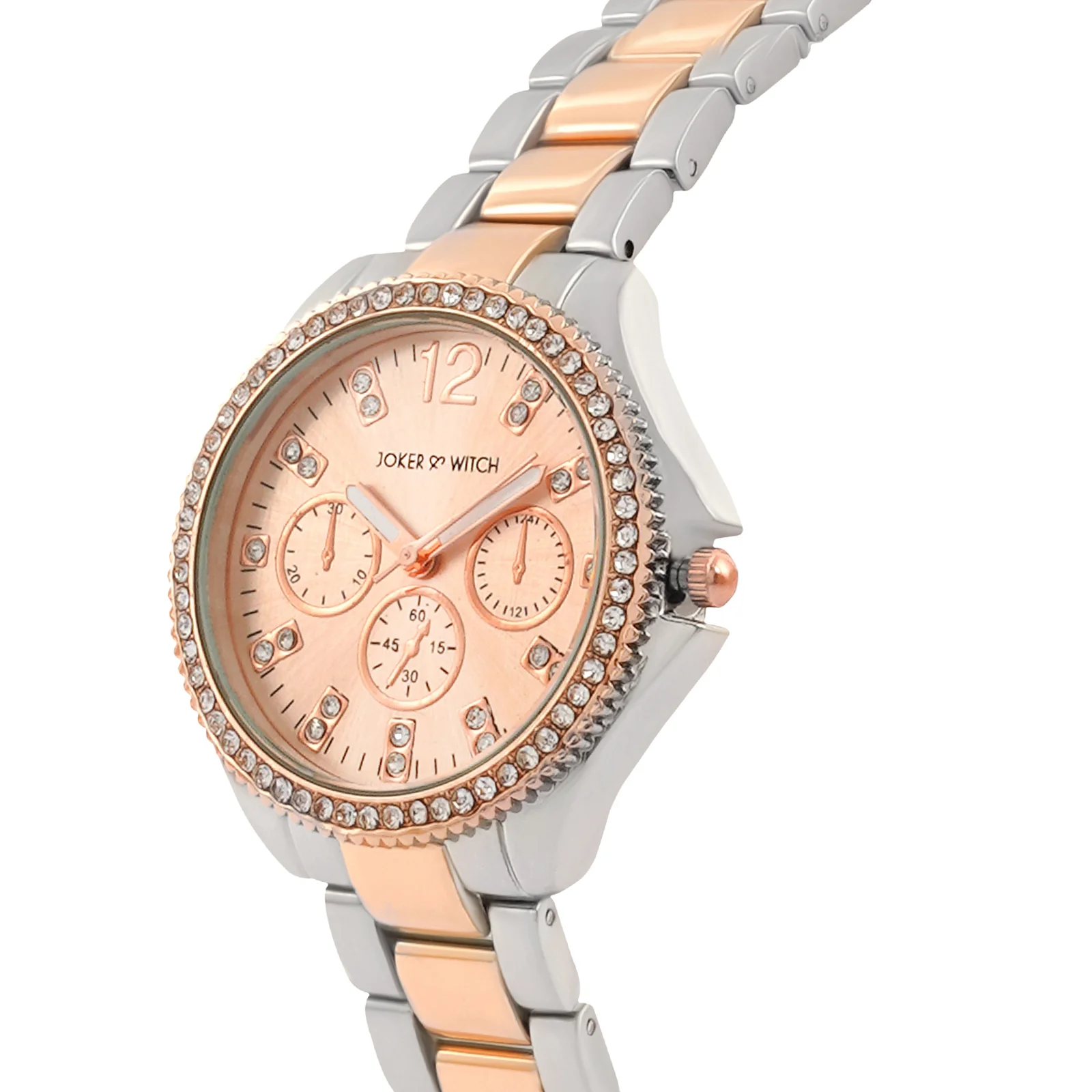 Reina Rose Gold Medium Rhinestone Dial Dual Tone Linked Chain Strap Women's Watch - Image 4