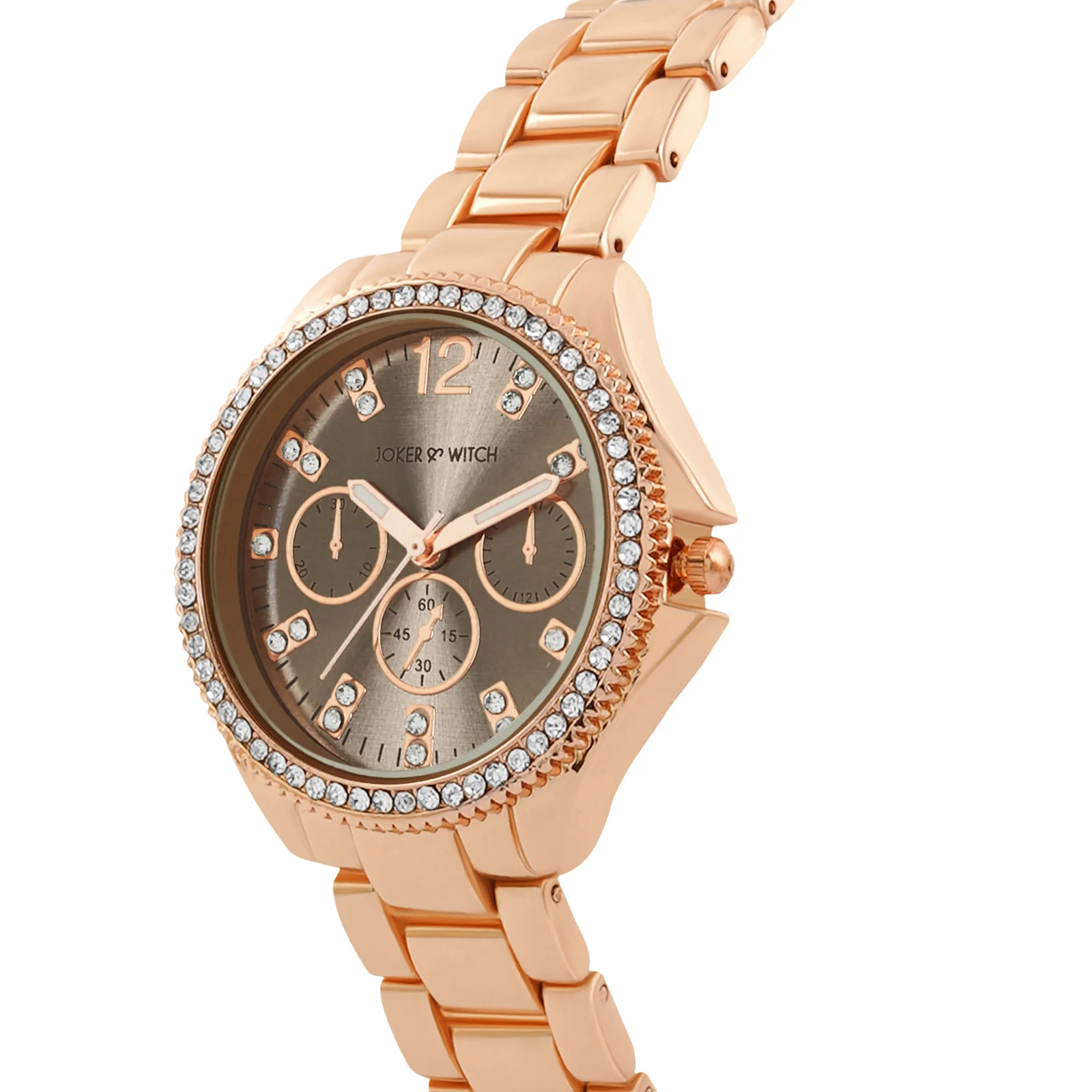 Reina Taupe Sunray Medium Rhinestone Dial Rose Gold Linked Chain Strap Women's Watch - Image 4