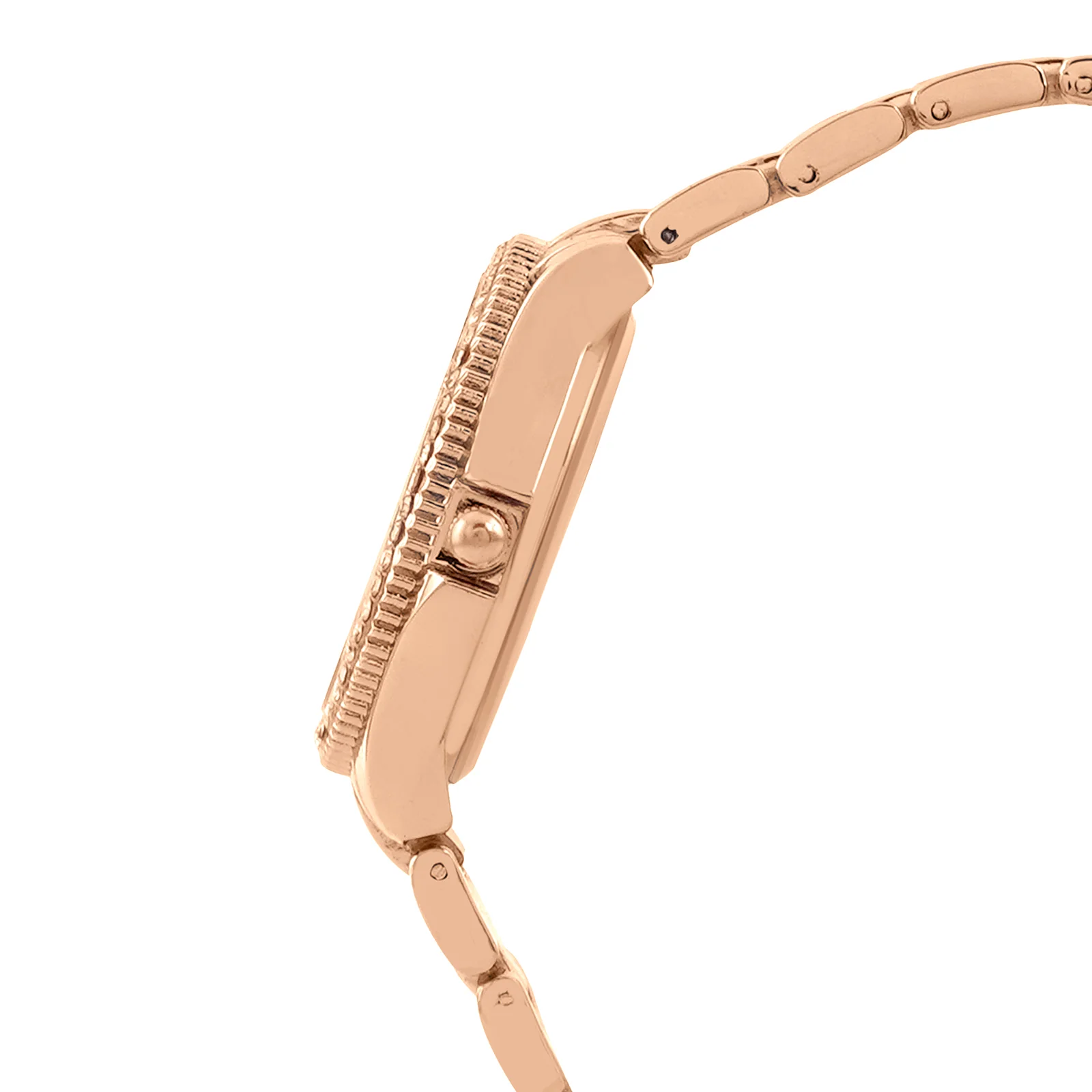 Reina White MOP Medium Rhinestone Dial Dual Tone Linked Chain Strap Women's Watch - Image 5