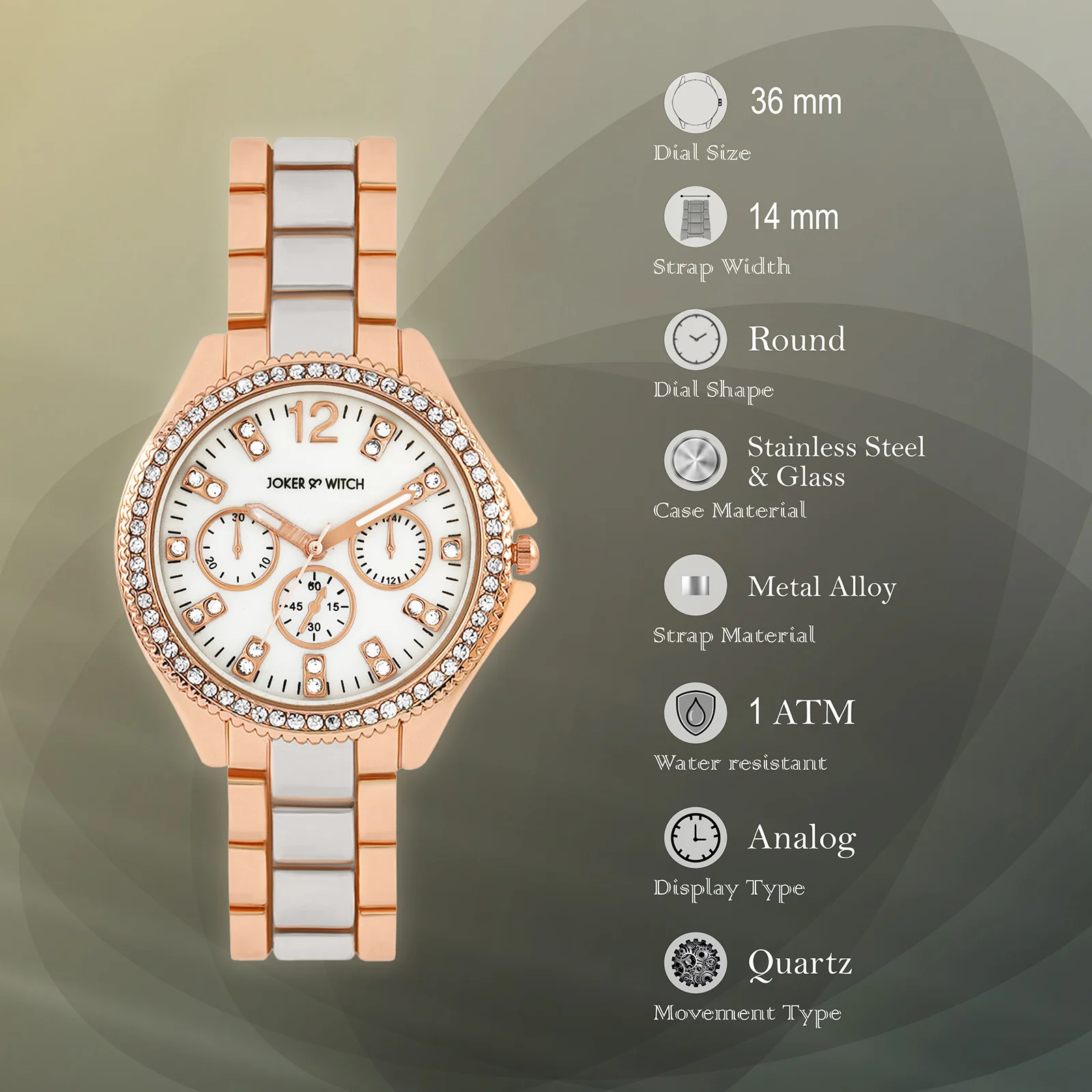 Reina White MOP Medium Rhinestone Dial Dual Tone Linked Chain Strap Women's Watch - Image 7