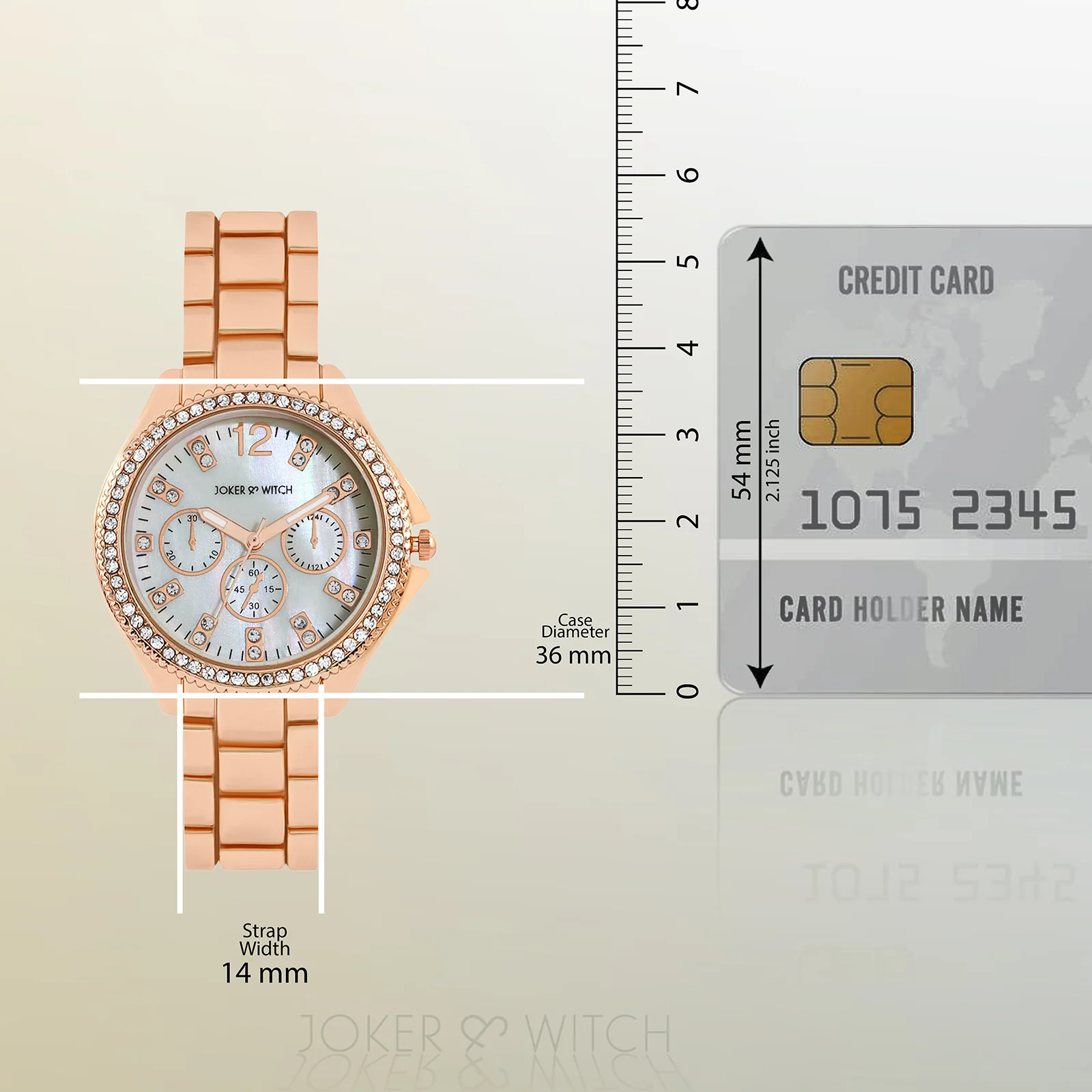 Reina White MOP Medium Rhinestone Dial Rose Gold Linked Chain Strap Women's Watch - Image 8