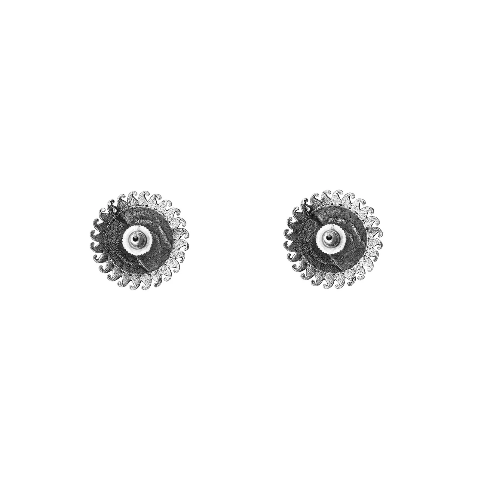 Reva Circle Silver Oxidized Studs Earrings - Image 4