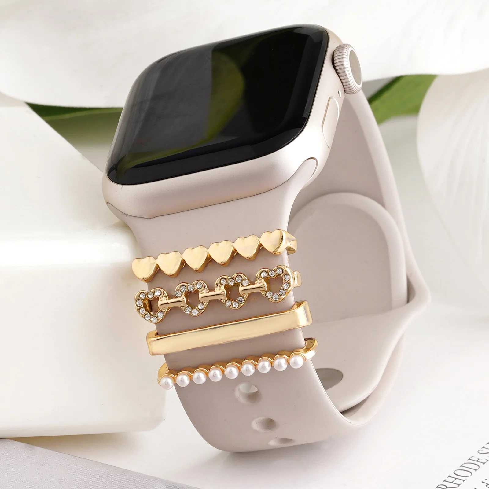 Rhinestone Romance Gold Ring Watch Charm