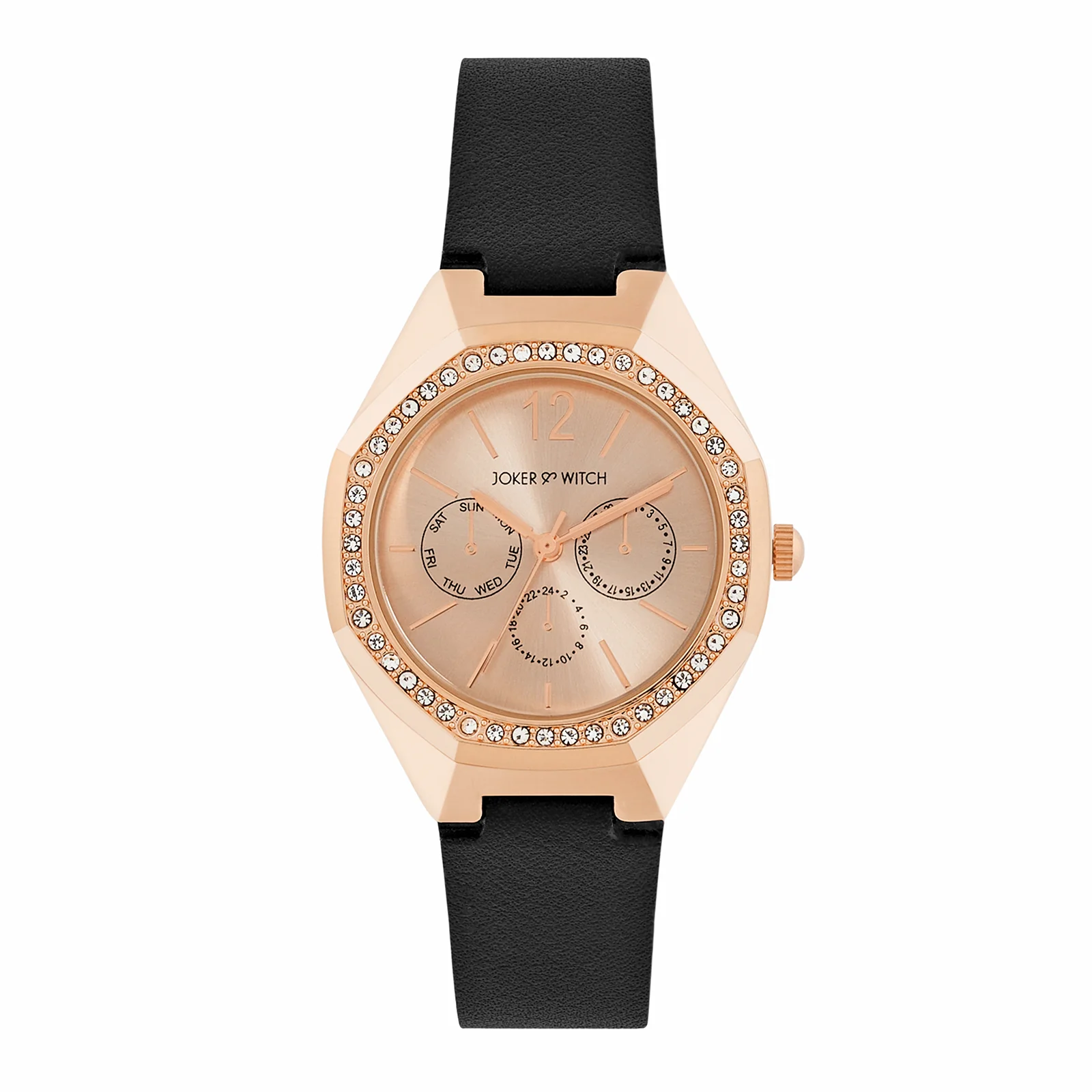 Roey Rose Gold Sunray Dial Black PU Strap Women's Watch - Image 3
