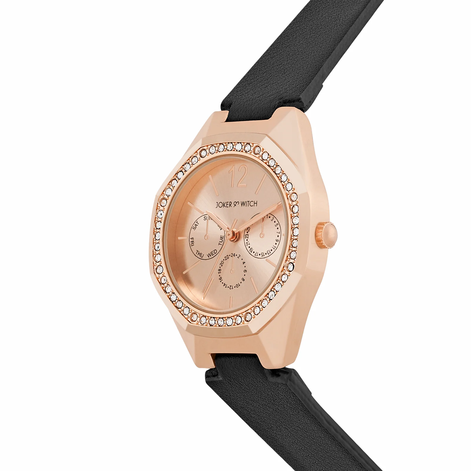 Roey Rose Gold Sunray Dial Black PU Strap Women's Watch - Image 4