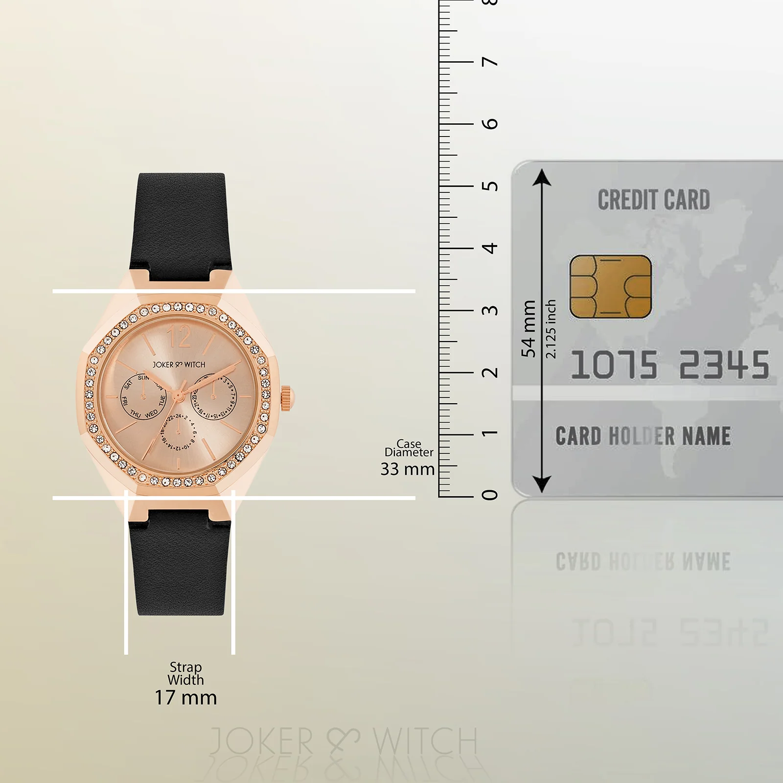 Roey Rose Gold Sunray Dial Black PU Strap Women's Watch - Image 8