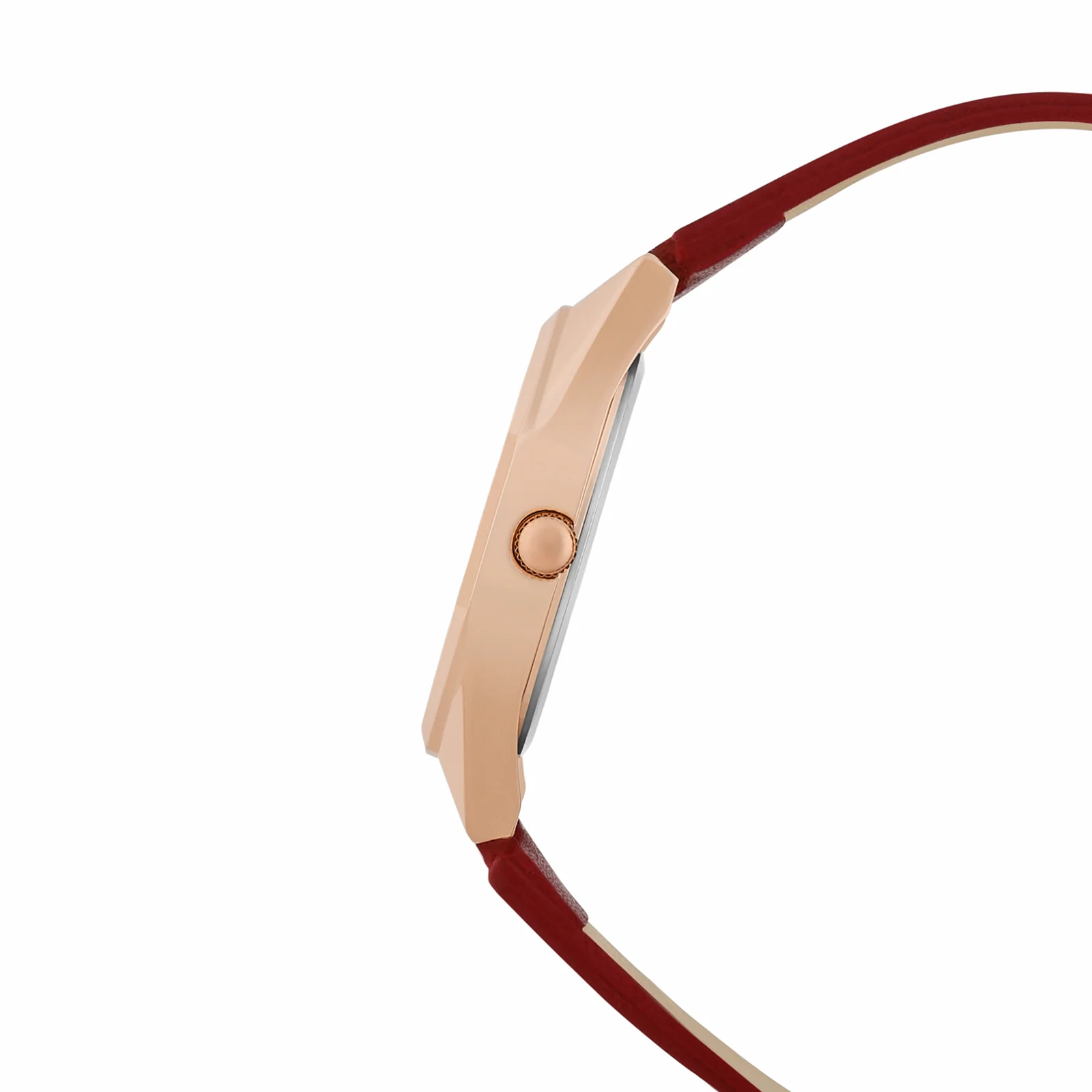 Roey Rose Gold Sunray Dial Maroon PU Strap Women's Watch - Image 5