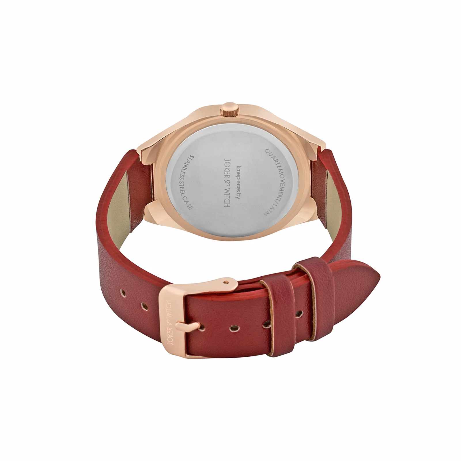 Roey Rose Gold Sunray Dial Maroon PU Strap Women's Watch - Image 6