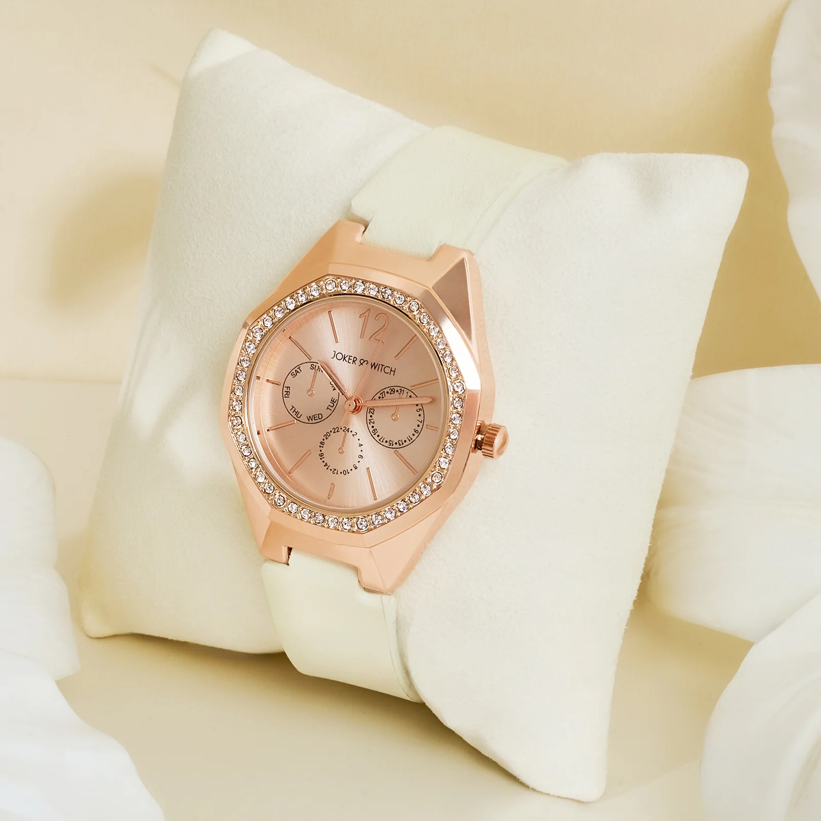 Roey Rose Gold Sunray Dial Offwhite PU Strap Women's Watch - Image 3