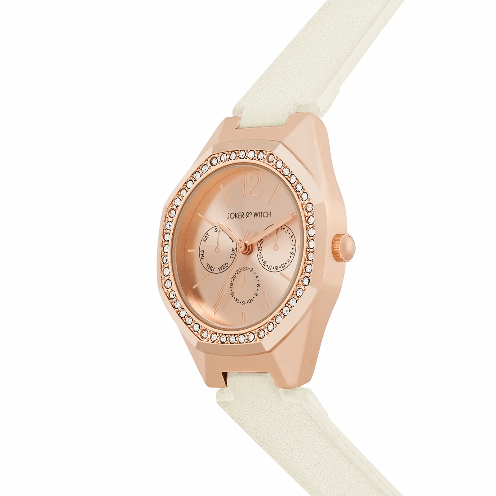 Roey Rose Gold Sunray Dial Offwhite PU Strap Women's Watch - Image 4
