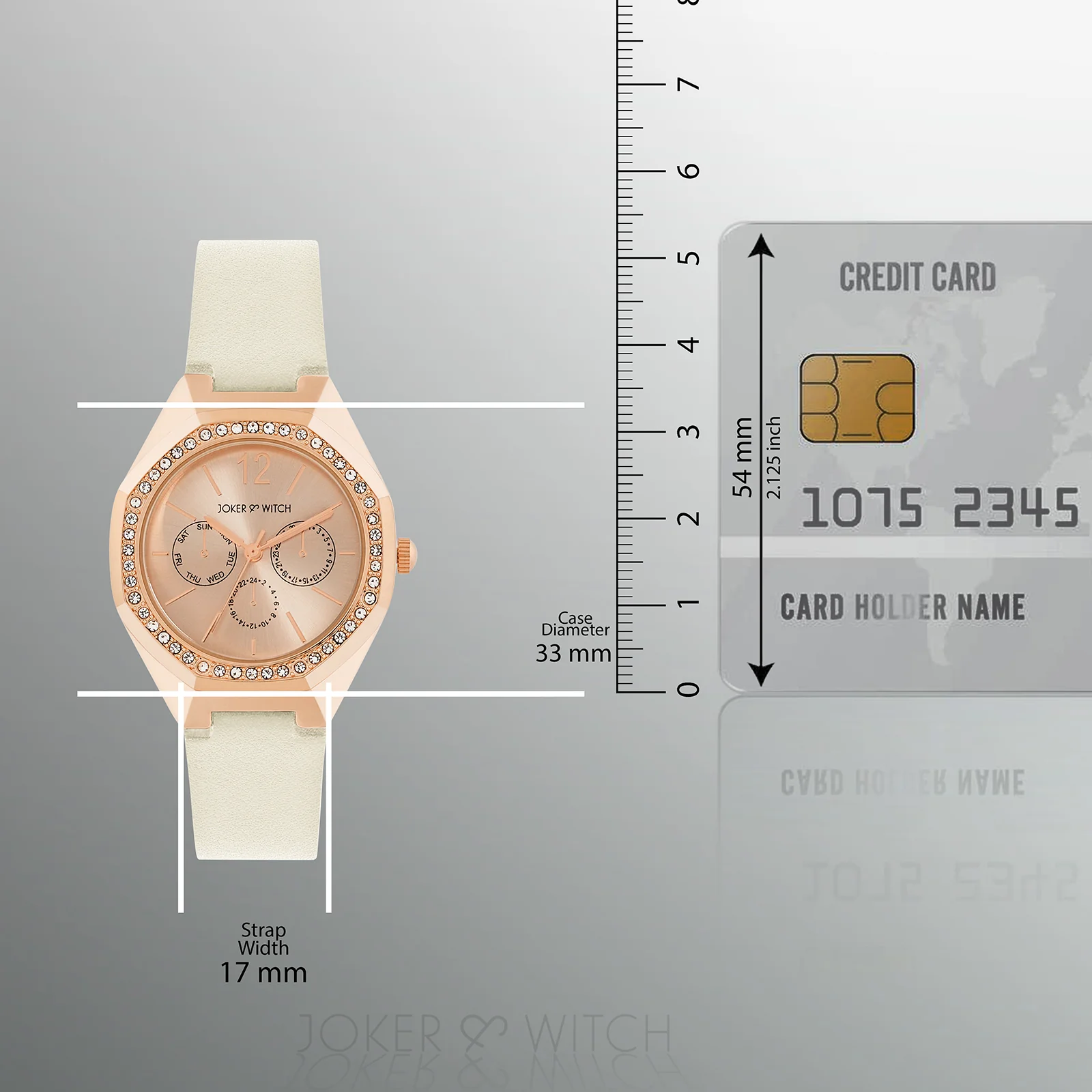 Roey Rose Gold Sunray Dial Offwhite PU Strap Women's Watch - Image 8