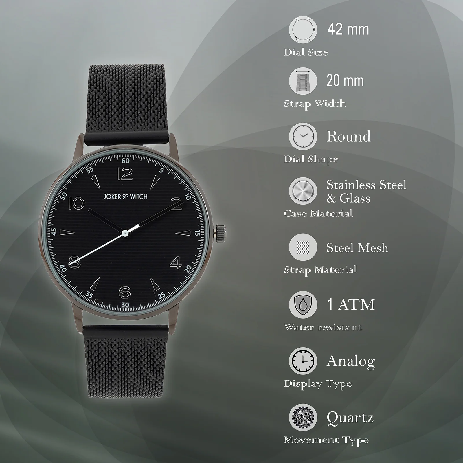 Royce Black Large Dial Mesh Strap Men's Watch - Image 7