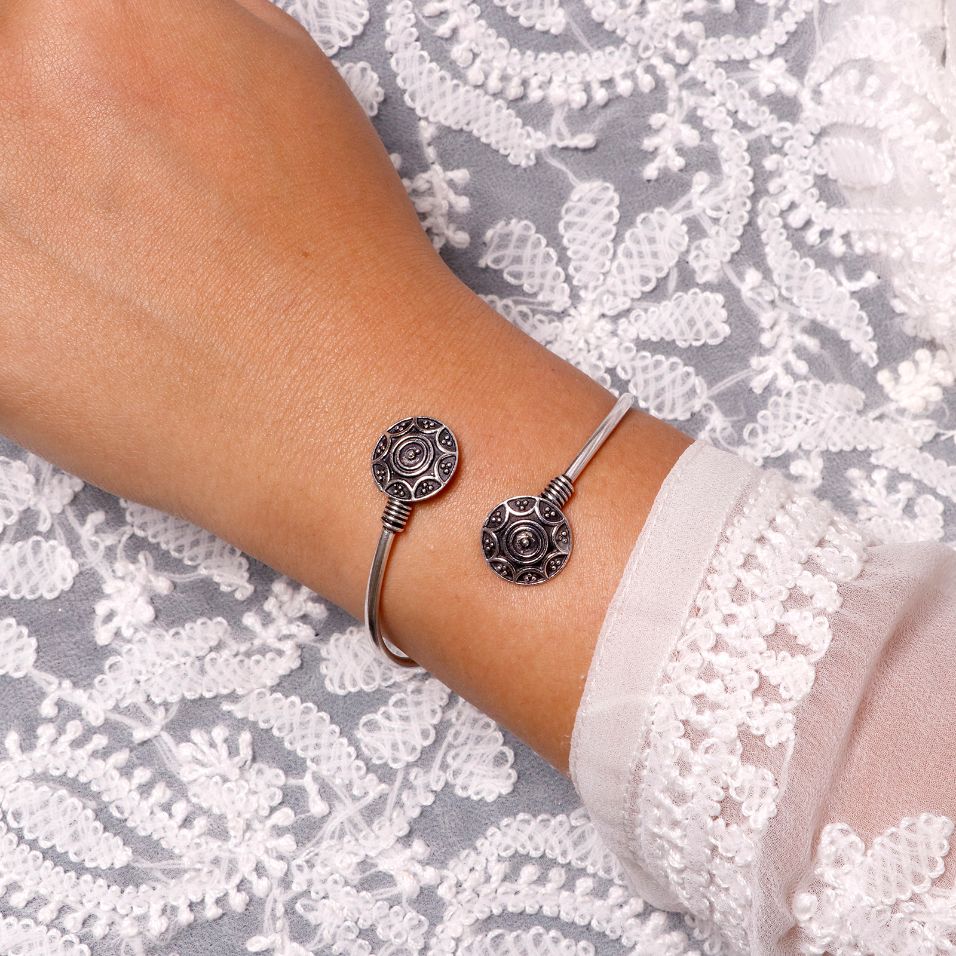 Rudra Circular Silver Oxidized Bracelet