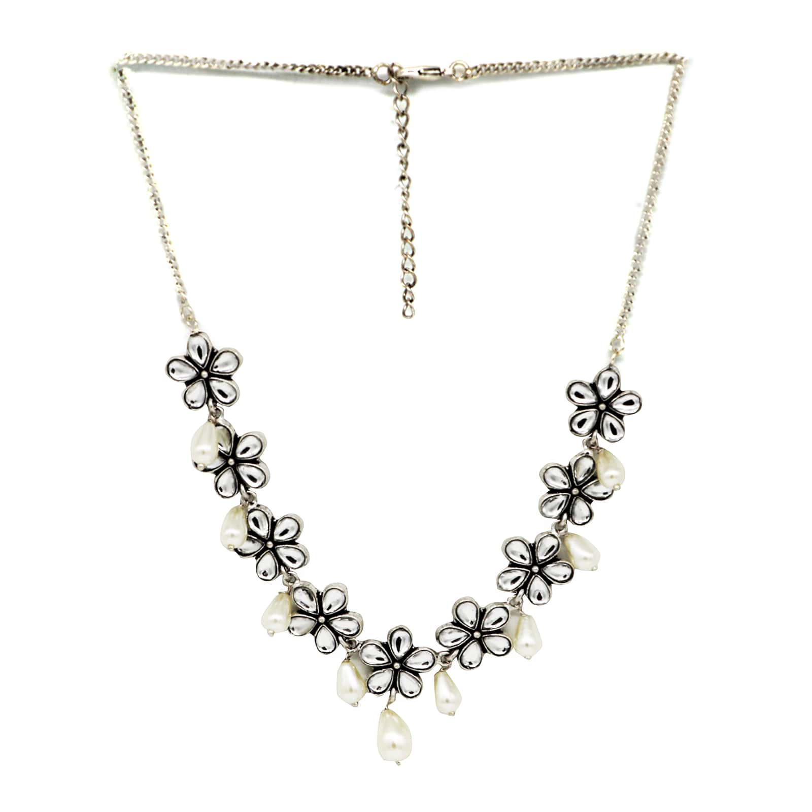 Saadhvi Silver Oxidised polki Necklace Set - Image 4