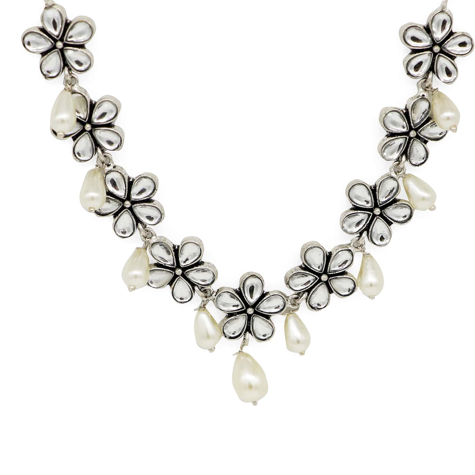 Saadhvi Silver Oxidised polki Necklace Set - Image 5