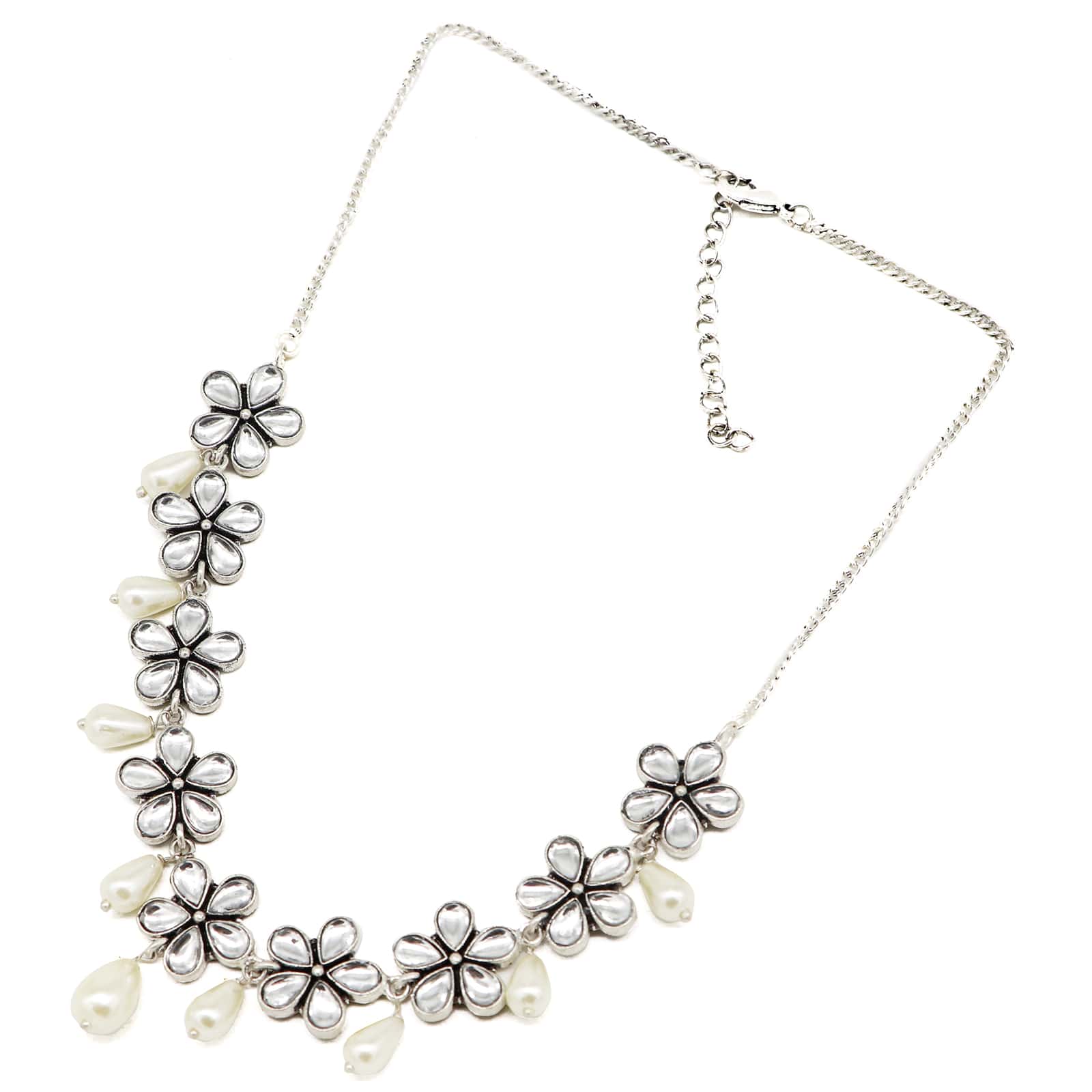 Saadhvi Silver Oxidised polki Necklace Set - Image 6