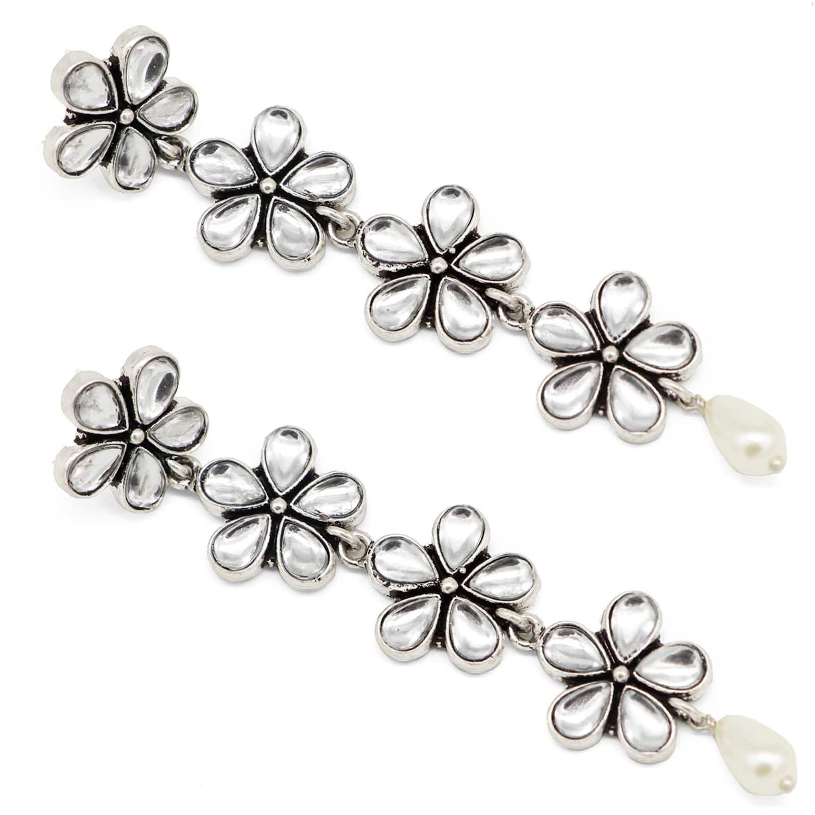Saadhvi Silver Oxidised polki Necklace Set - Image 9