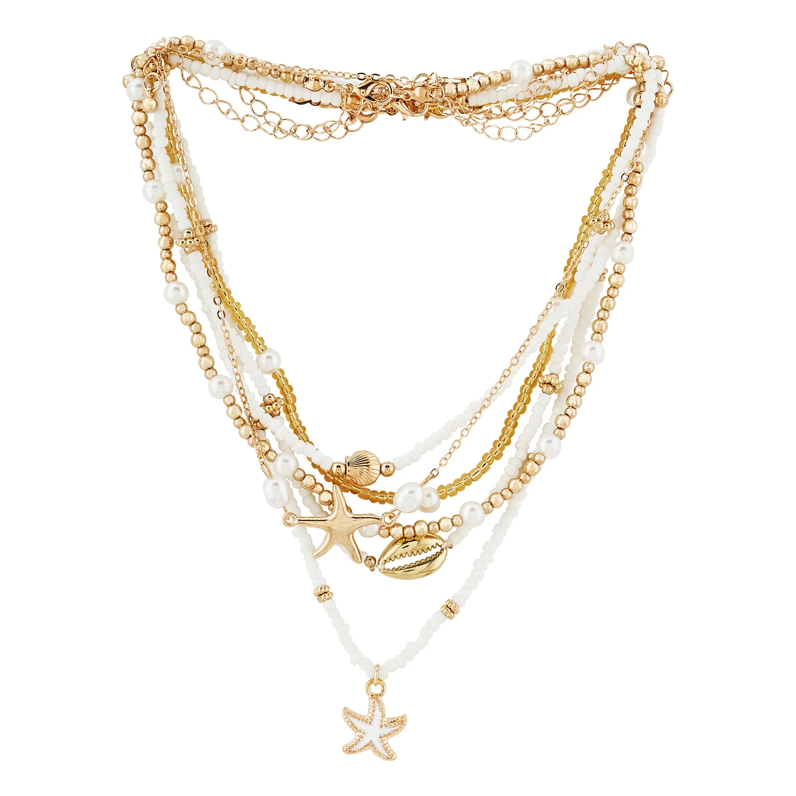 Sandy Pearl Gold & White Chunky Layered Necklace - Image 3