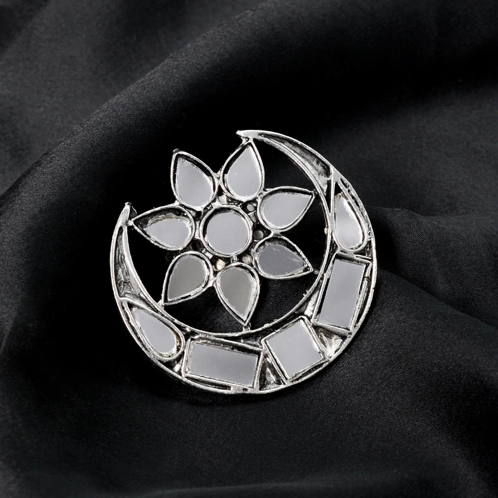 Shagun Silver Oxidized Mirror Ring