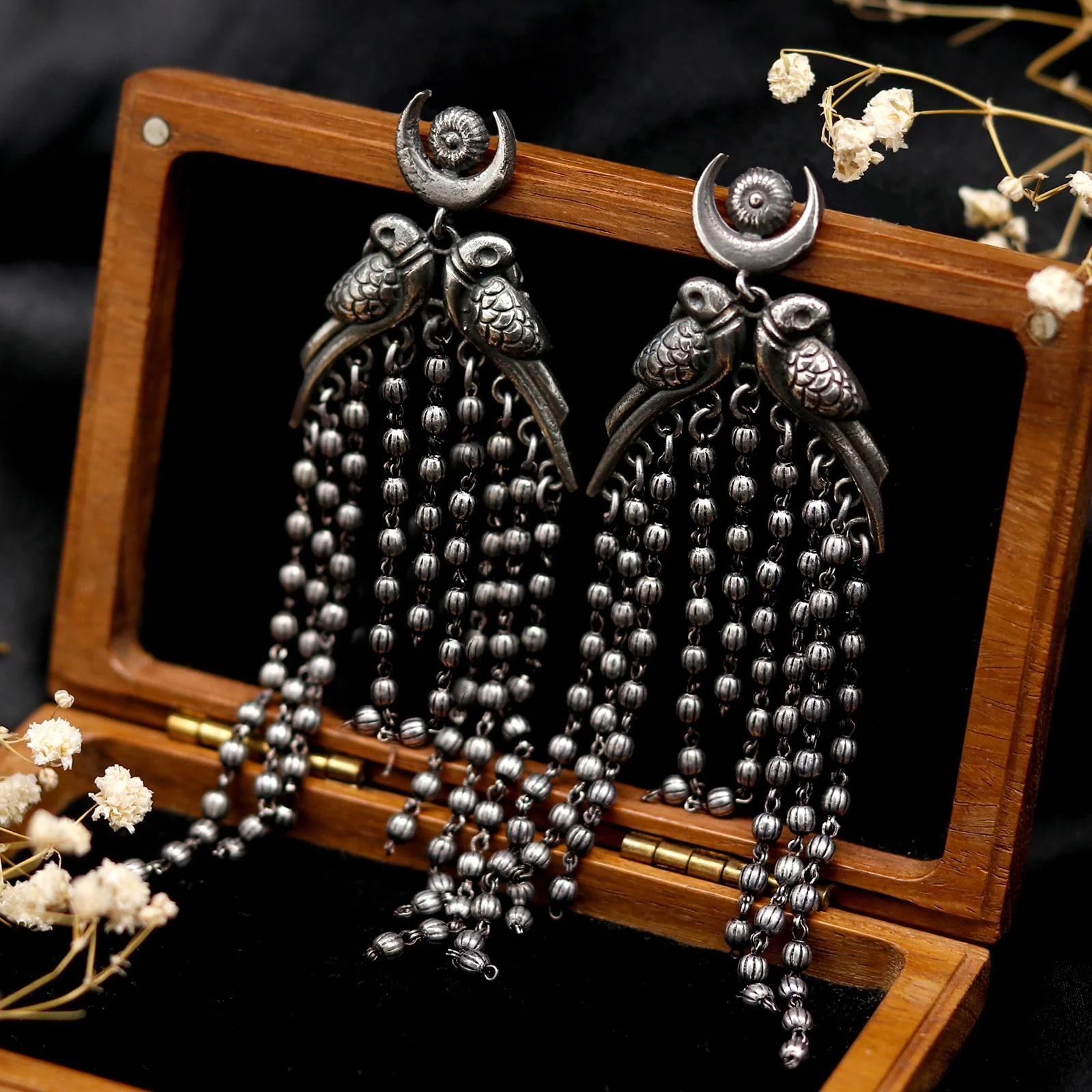 Shatakshi Peacock Silver Oxidized Earrings