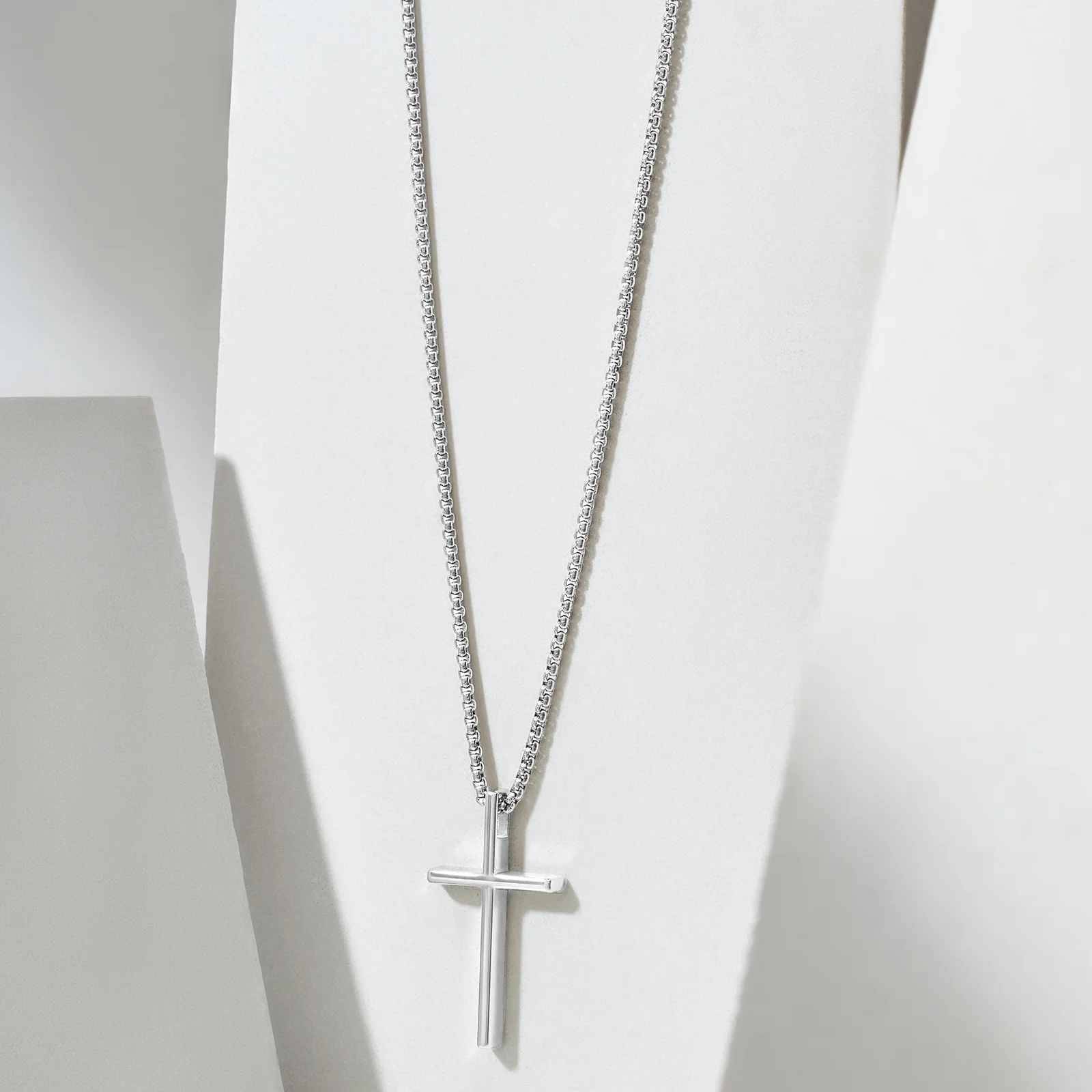 Silver Faith Cross Men's Necklace - Image 2