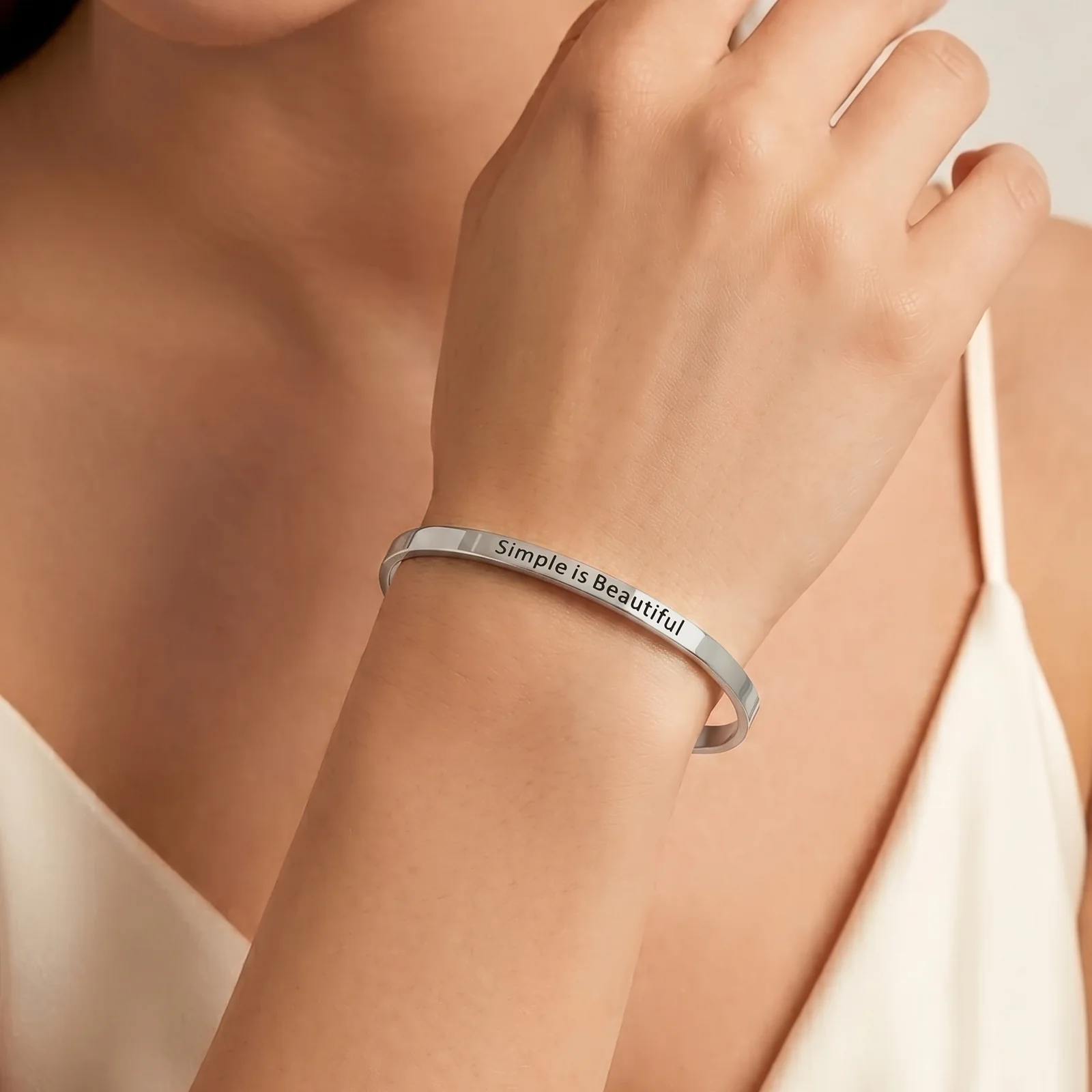 Simple is Beautiful Silver Mantra Band - Image 2
