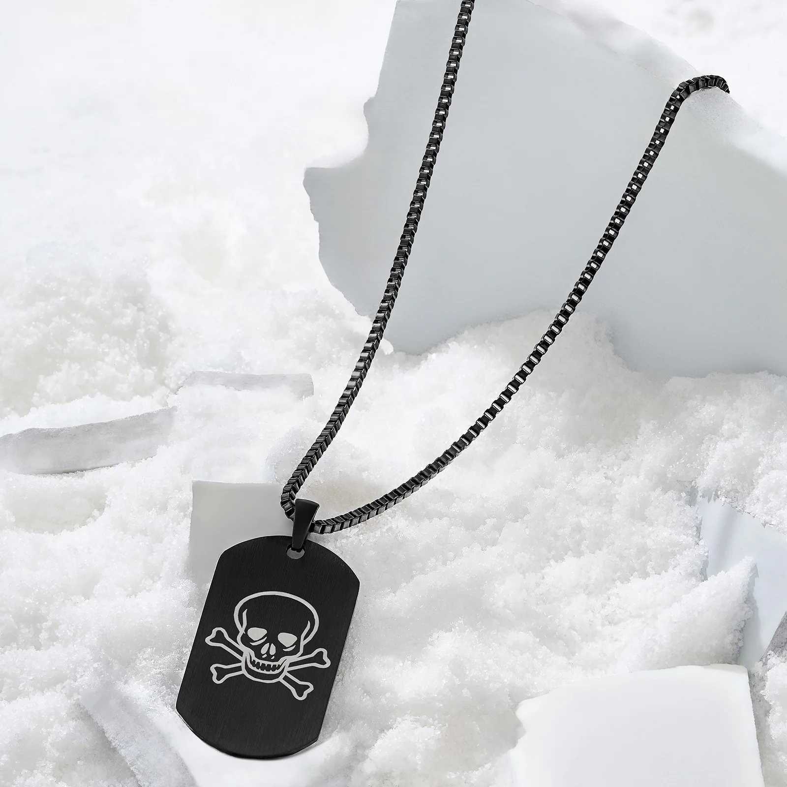 Skull & Bones Black Men's Curve Tag Mantra Necklace