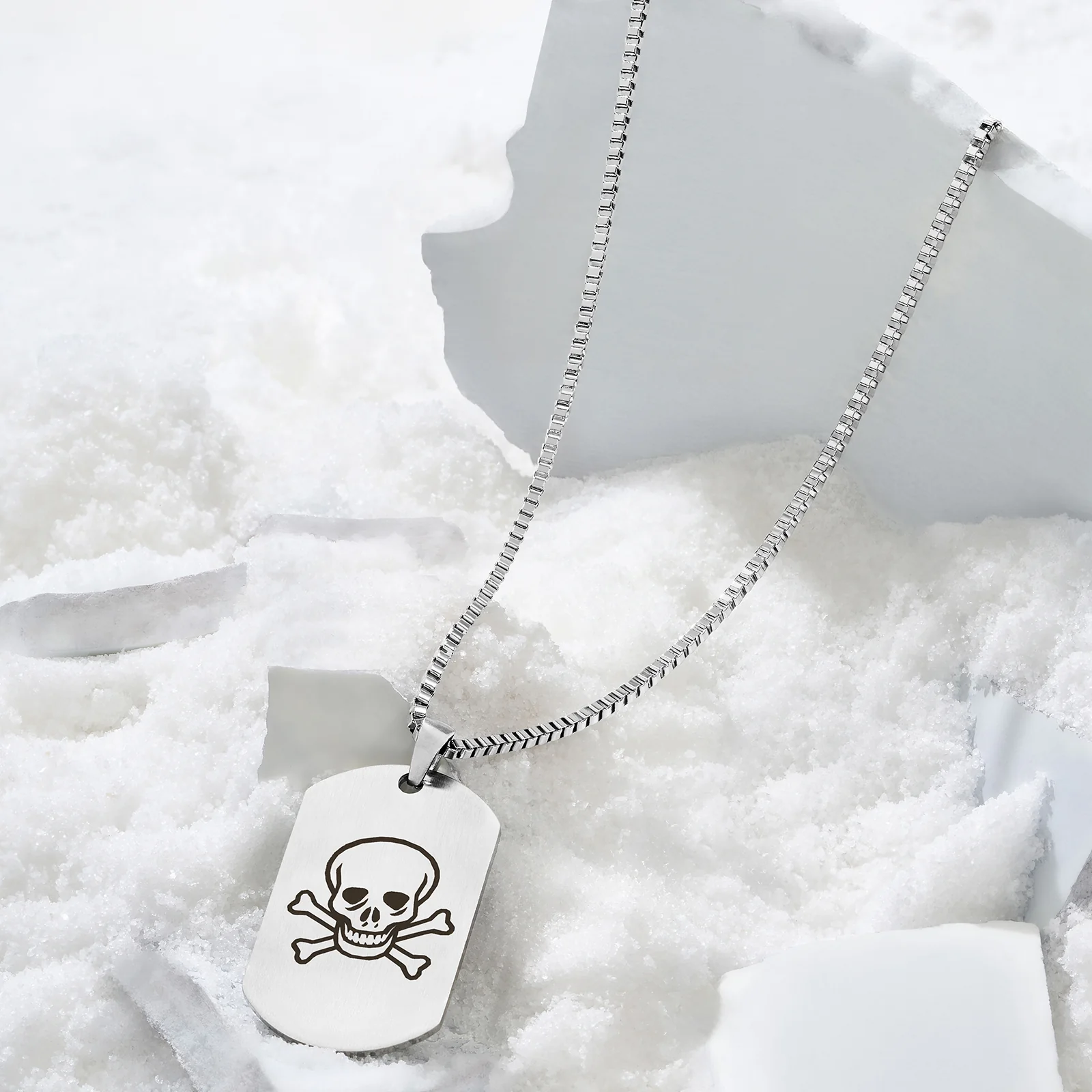 Skull & Bones Silver Men's Curve Tag Mantra Necklace - Image 2