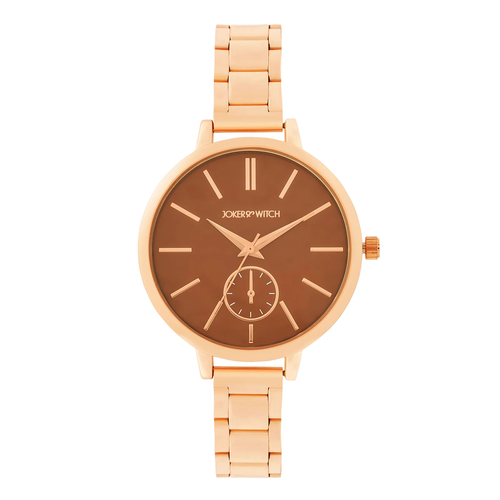 Sleek Brown Large Dial Rose Gold Linked Chain Strap Women's Watch - Image 3