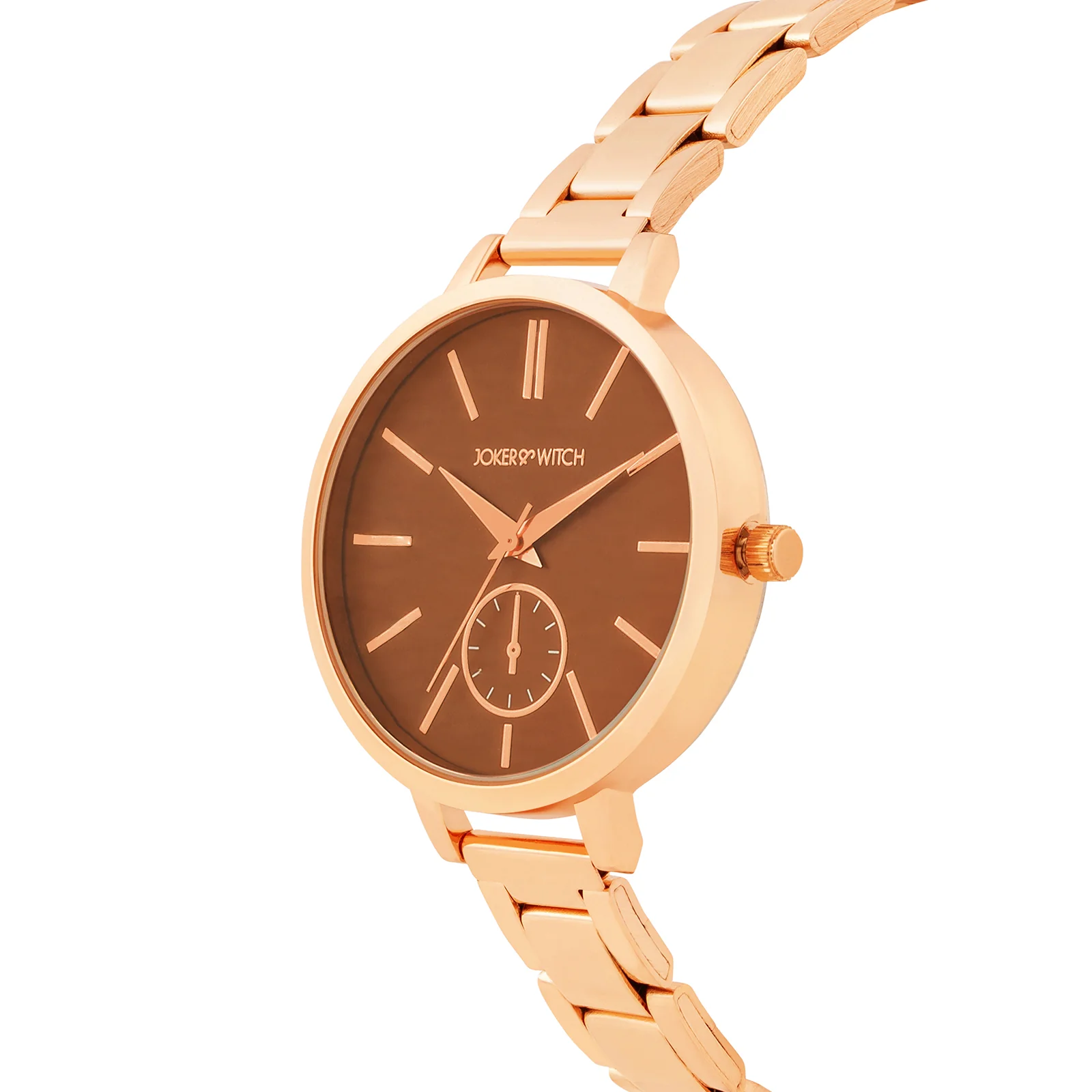 Sleek Brown Large Dial Rose Gold Linked Chain Strap Women's Watch - Image 4