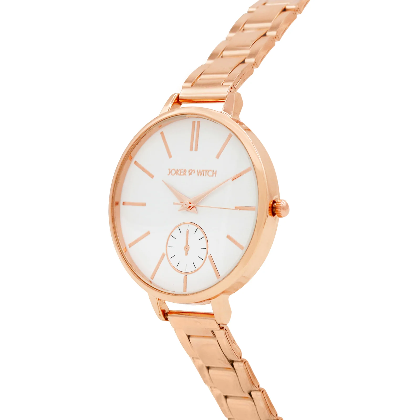 Sleek White Large Dial Rose Gold Linked Chain Strap Women's Watch - Image 3