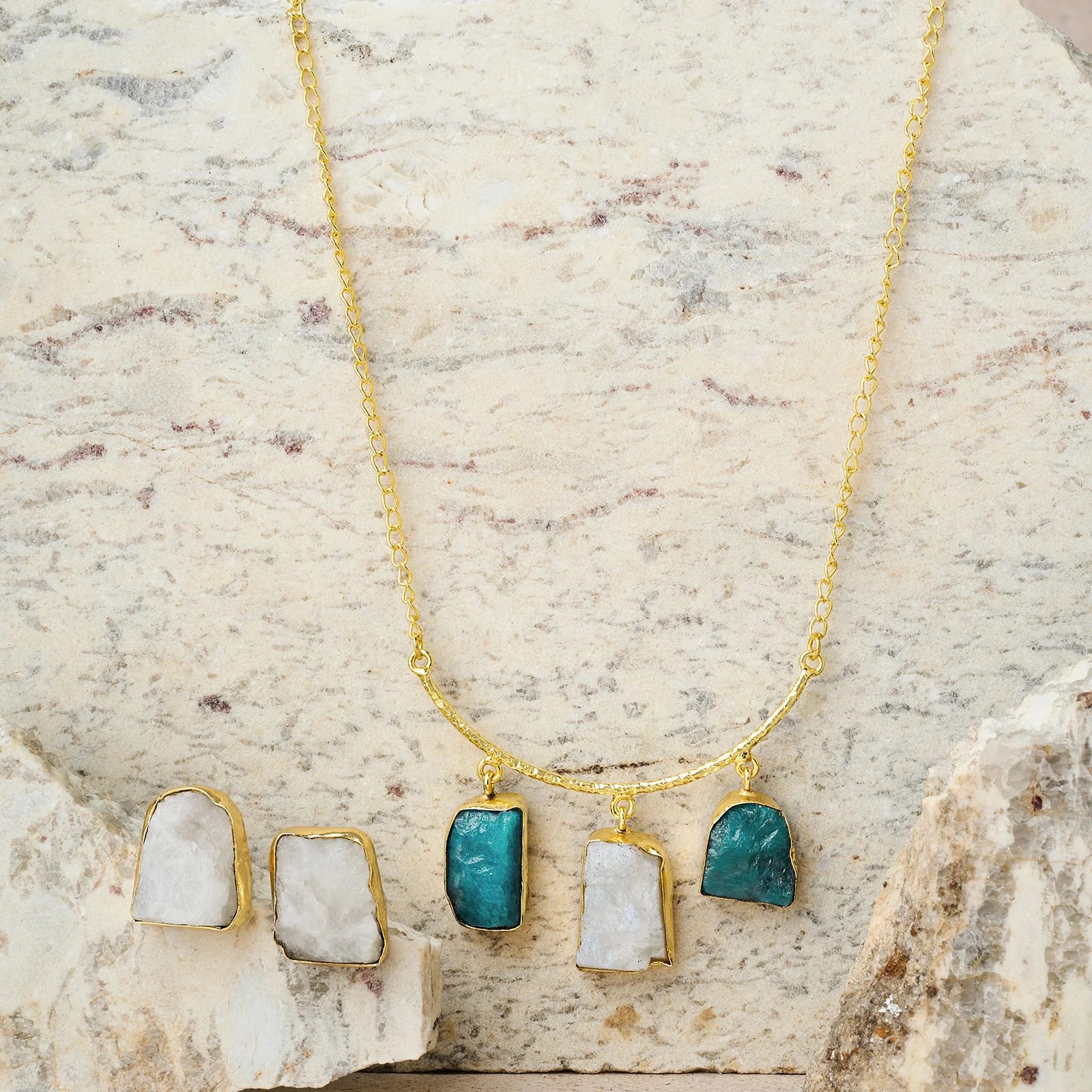 Soléa Dark Blue & White Trio Natural Necklace Set - Image 2