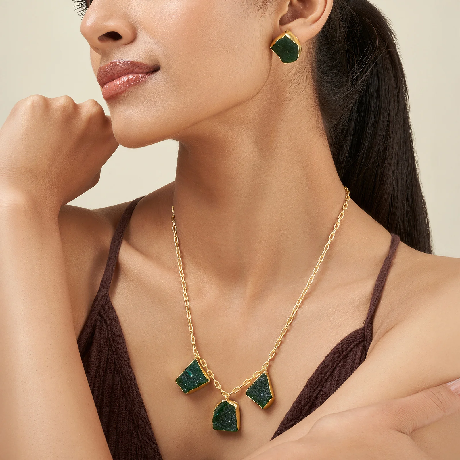 Soléa Dark Green Trio Natural Stone Necklace Set - Image 2