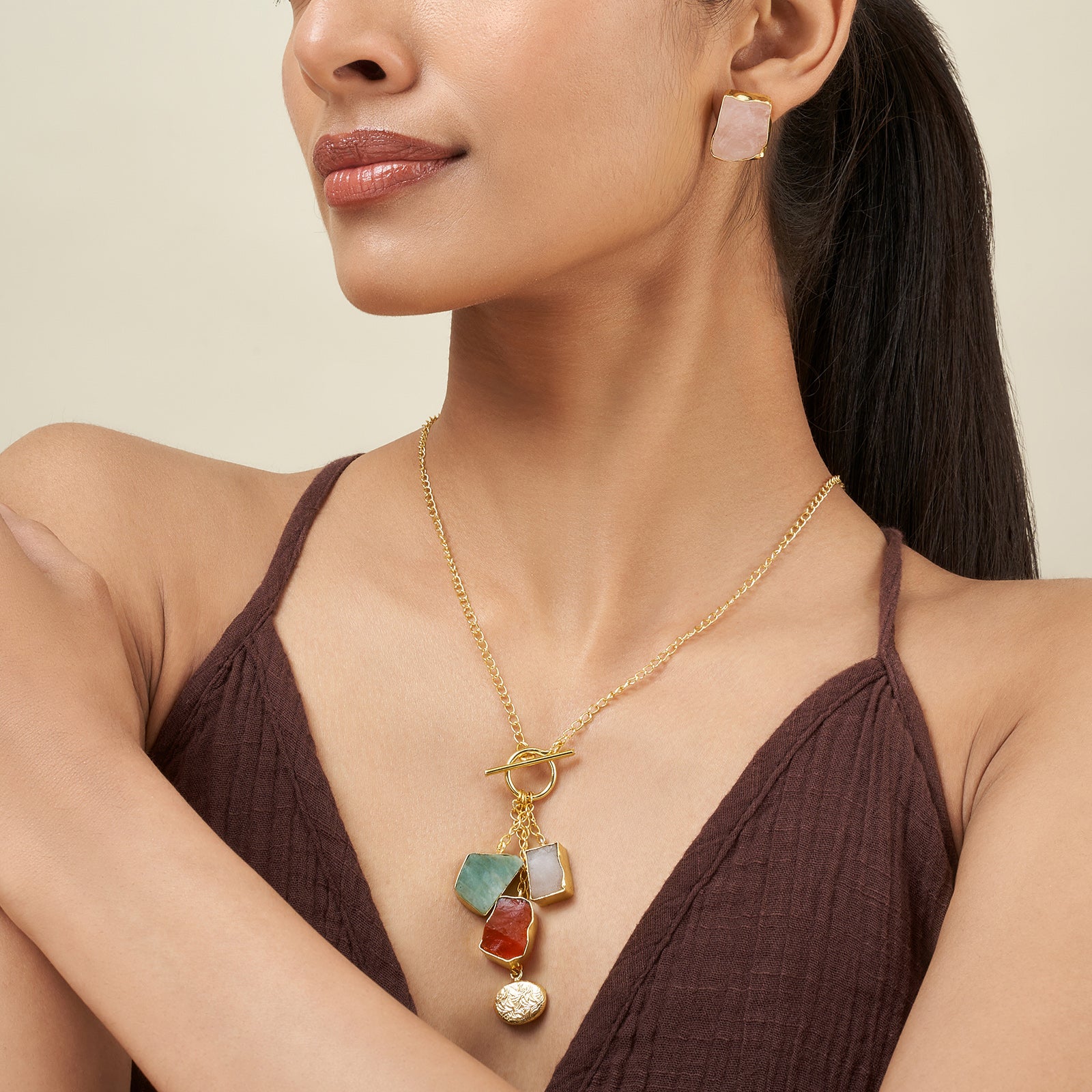 Soléa Jade Multicolored Natural Stone Charm Necklace Set - Image 2
