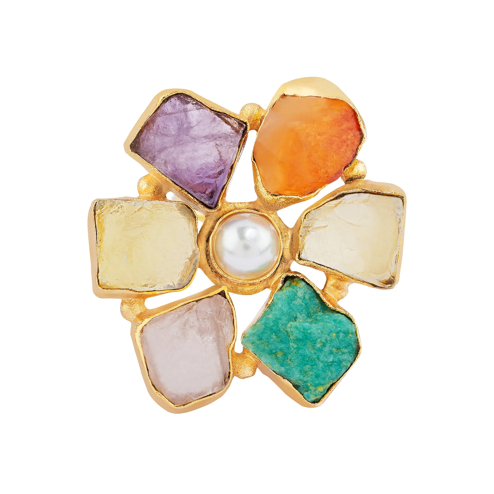 Soléa Multicolored Natural Stone Flower Ring - Image 3