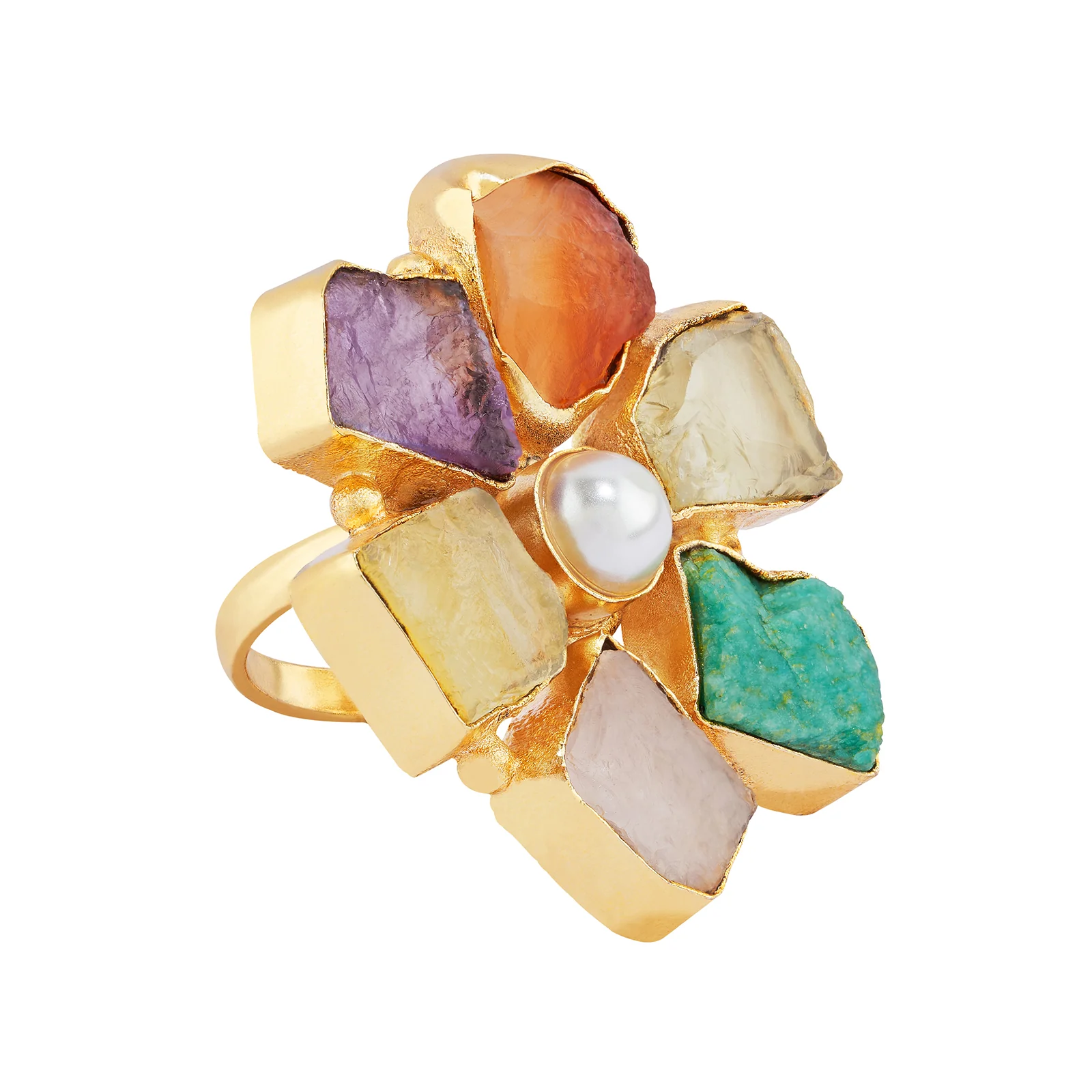 Soléa Multicolored Natural Stone Flower Ring - Image 4