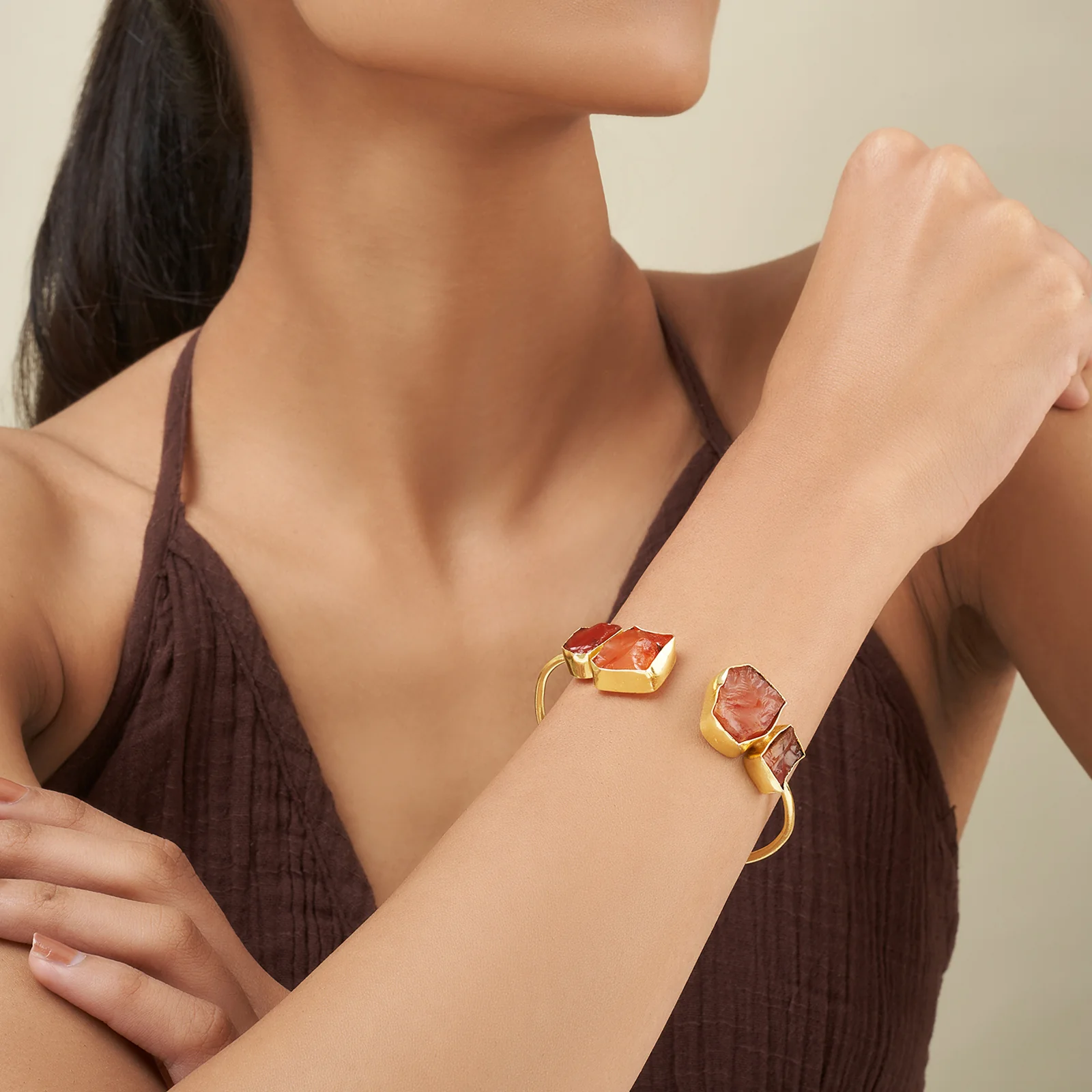 Soléa Orange Natural Stone Cuff Bracelet - Image 2