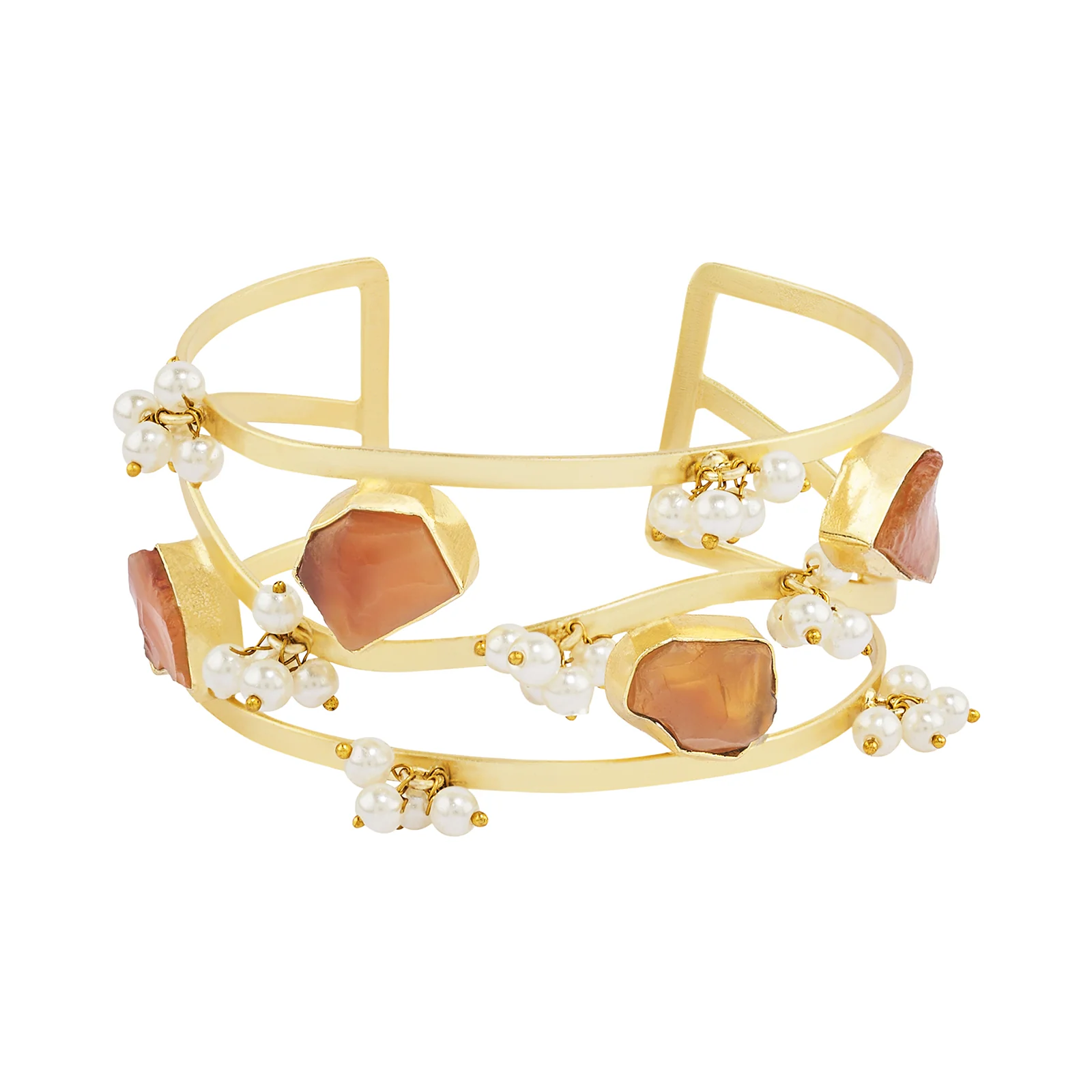 Soléa Orange Natural Stone Pearl Cuff Bracelet - Image 3