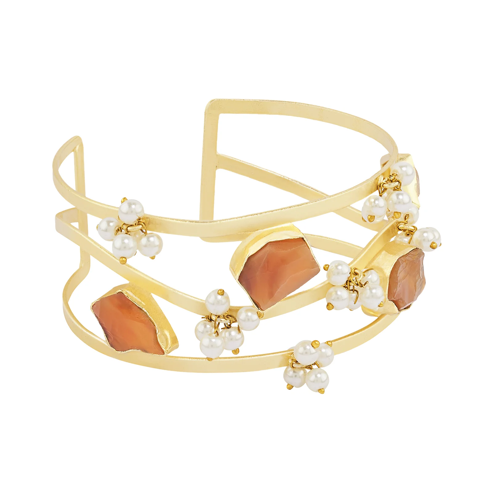 Soléa Orange Natural Stone Pearl Cuff Bracelet - Image 4