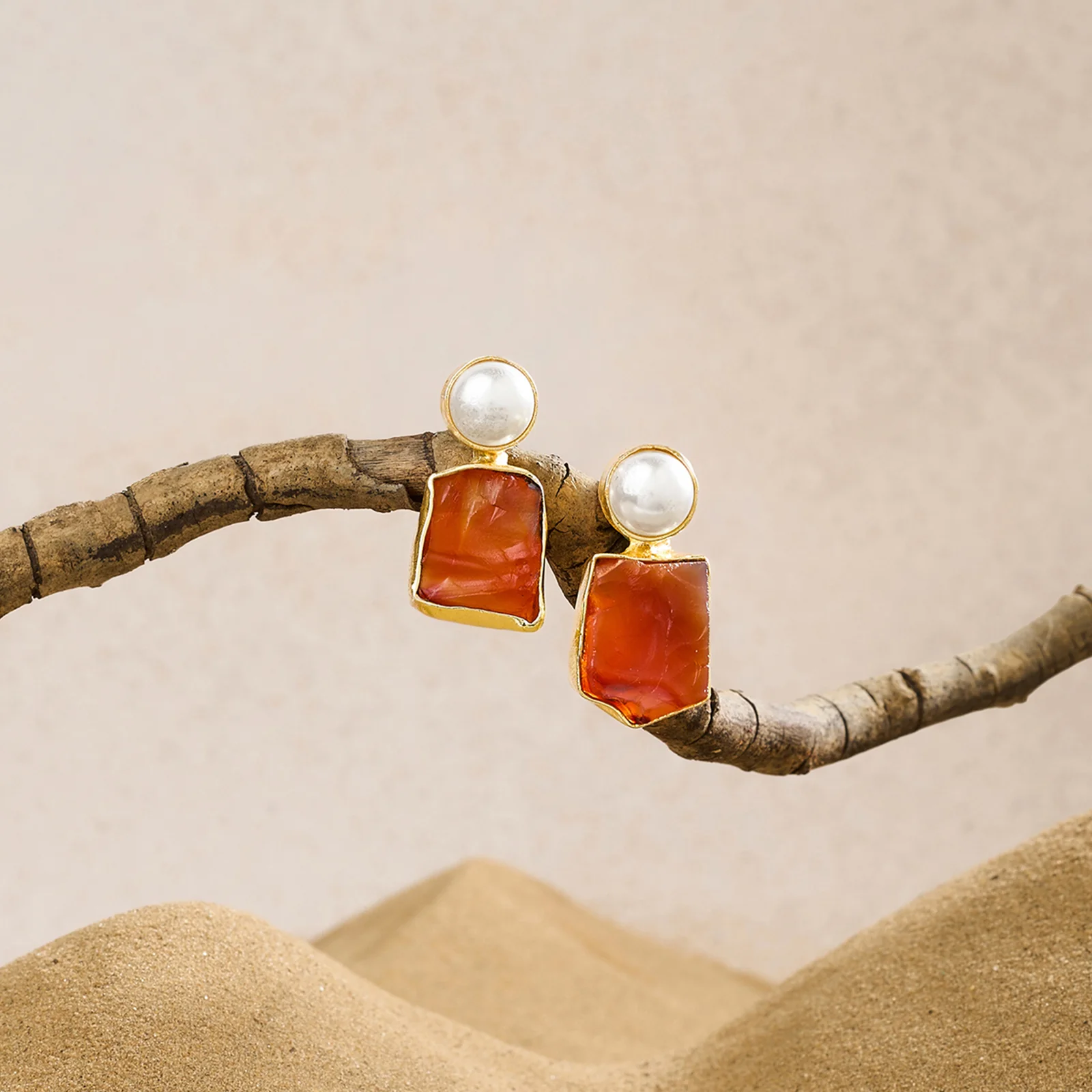 Soléa Pearl Orange Natural Stone Earrings - Image 2