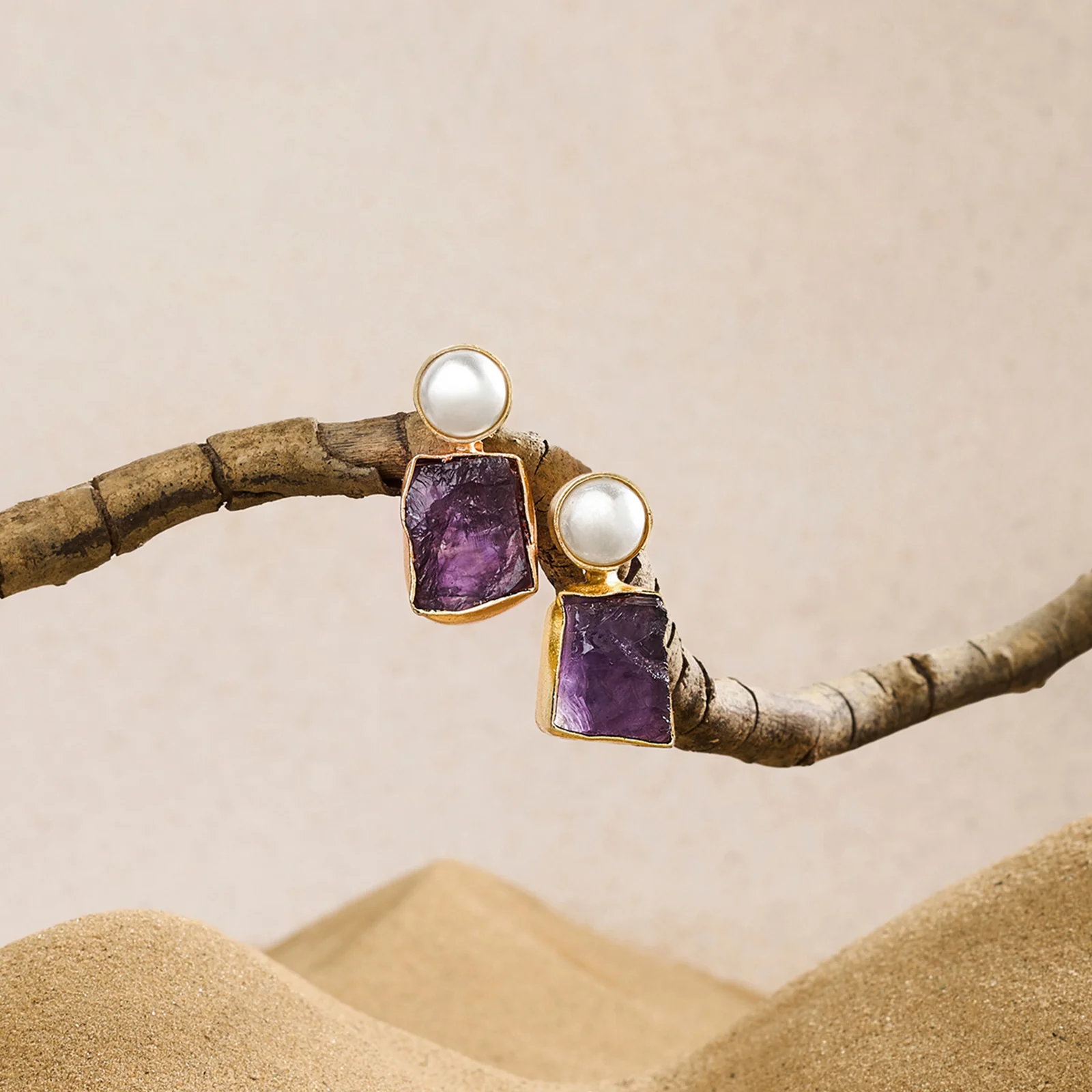 Soléa Pearl Purple Natural Stone Earrings - Image 2